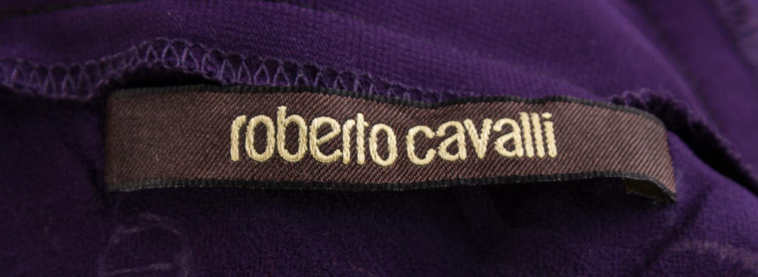 A Roberto Cavalli Purple Floral Embellished Halter Gown, Clutch: 7.5" x 4.75" x 1".