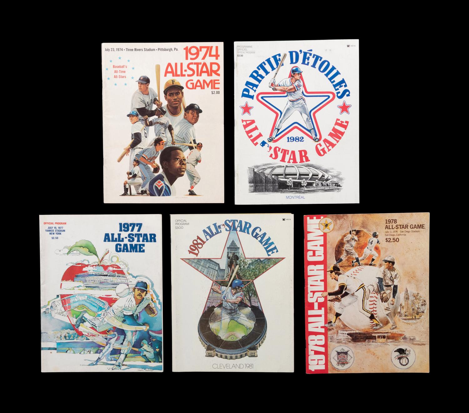 A Group of Five 1970s - 1980s Major League Baseball All-Star Game Programs and Media Passes,