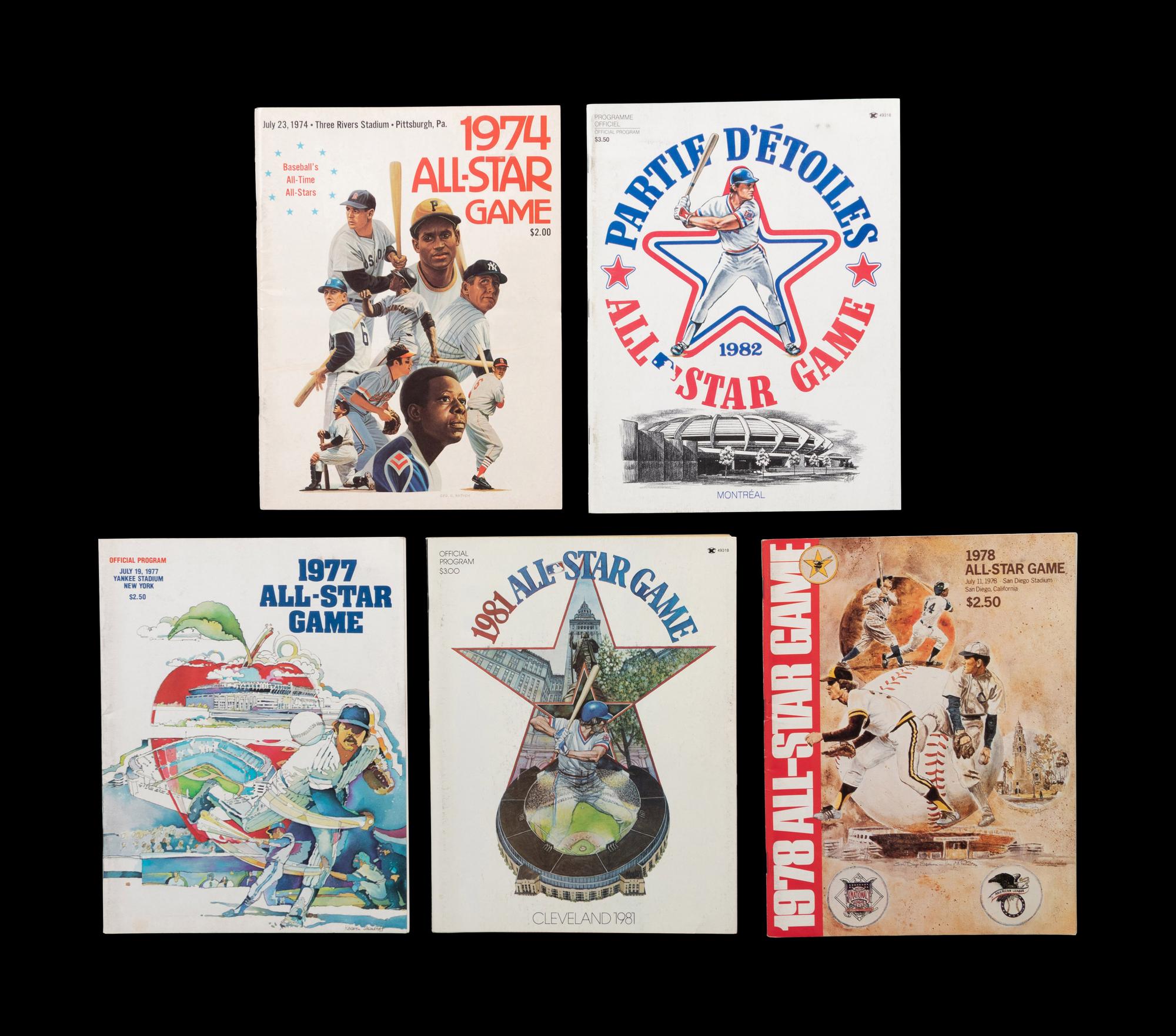 A Group of Five 1970s - 1980s Major League Baseball All-Star Game Programs and Media Passes,