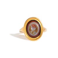 A Roman Banded Agate Ring Stone with the God Dionysus — Set in a gold ring