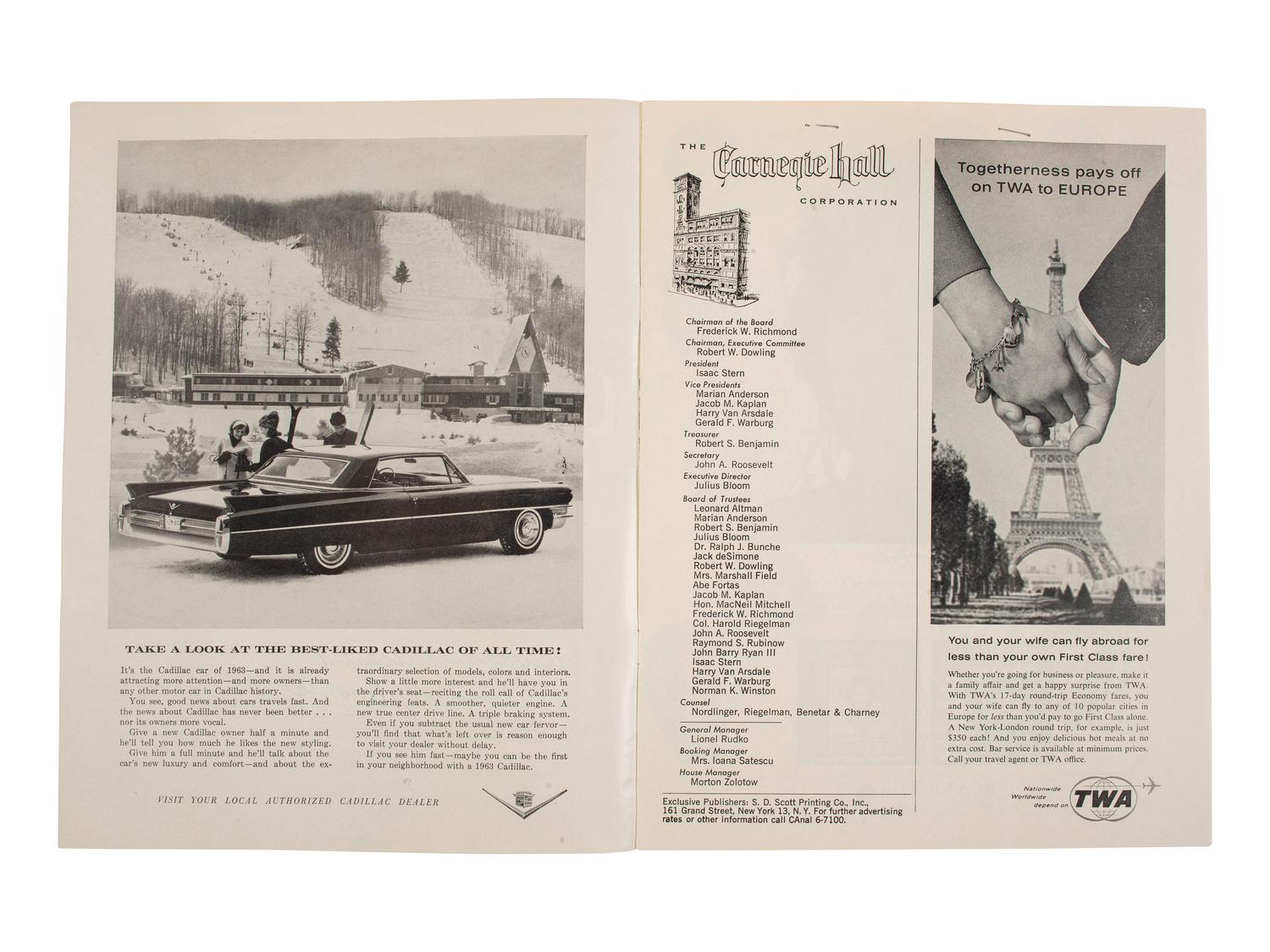 HUGHES, Langston (1902-1967). Print program from the "Tenth Annual Festival of Music and Drama" signed ("Langston Hughes"). Carnegie Hall, New York, 9 February 1963.