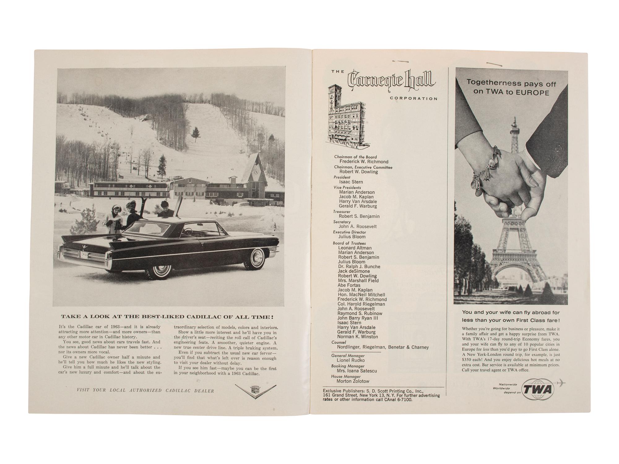 HUGHES, Langston (1902-1967). Print program from the "Tenth Annual Festival of Music and Drama" signed ("Langston Hughes"). Carnegie Hall, New York, 9 February 1963.