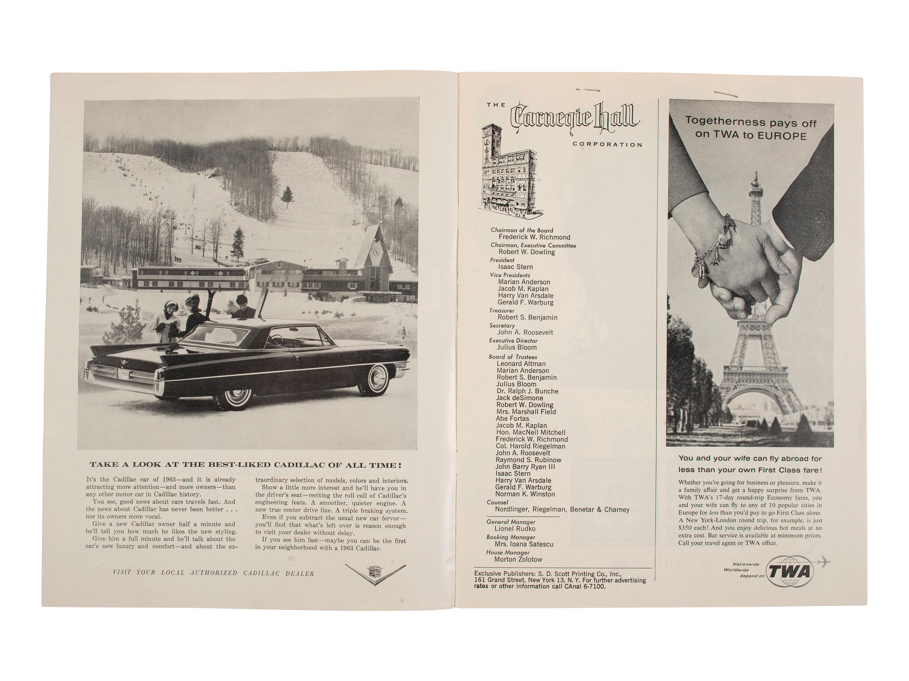 HUGHES, Langston (1902-1967). Print program from the "Tenth Annual Festival of Music and Drama" signed ("Langston Hughes"). Carnegie Hall, New York, 9 February 1963.
