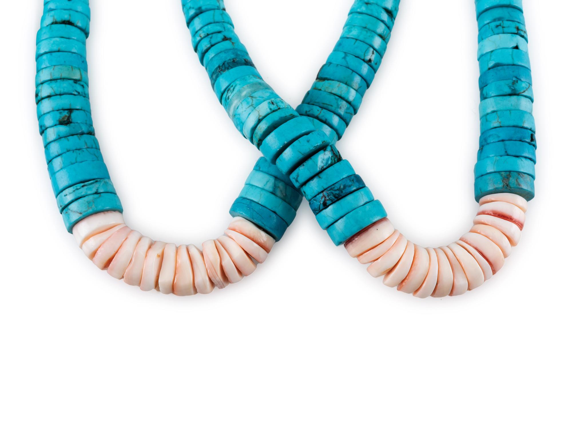 A Group of Pueblo Rolled Turquosie Necklaces and Joclas