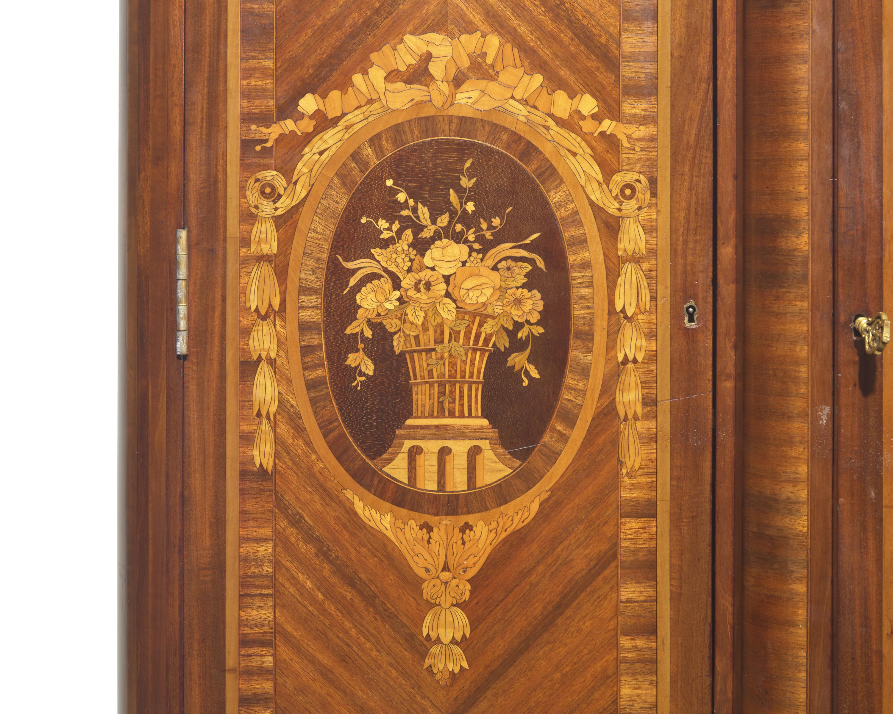 A Louis XVI Style Gilt-Bronze Mounted Mahogany and Marquetry Cabinet