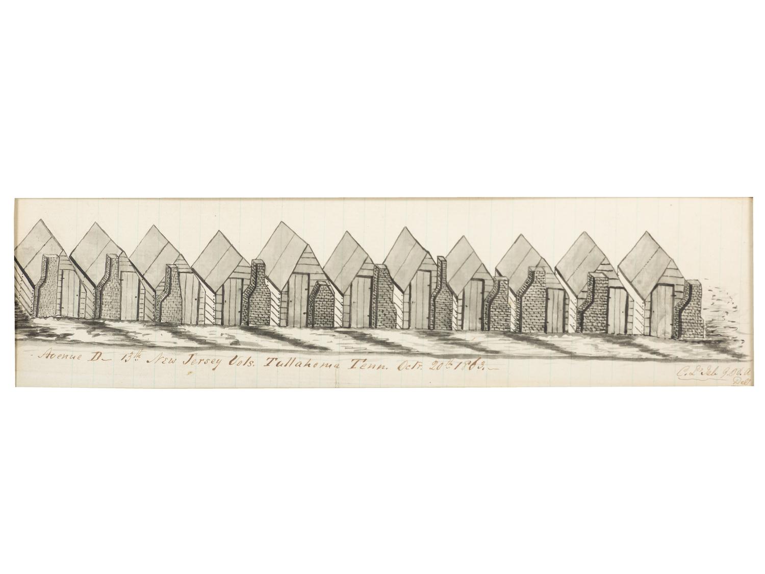 [CIVIL WAR]. Avenue D - 13th New Jersey Vols. Tullahoma Tenn. Oct. 20th 1863. Civil War sketch by Corporal Charles Lelsle, 9th Ohio Light Artillery.