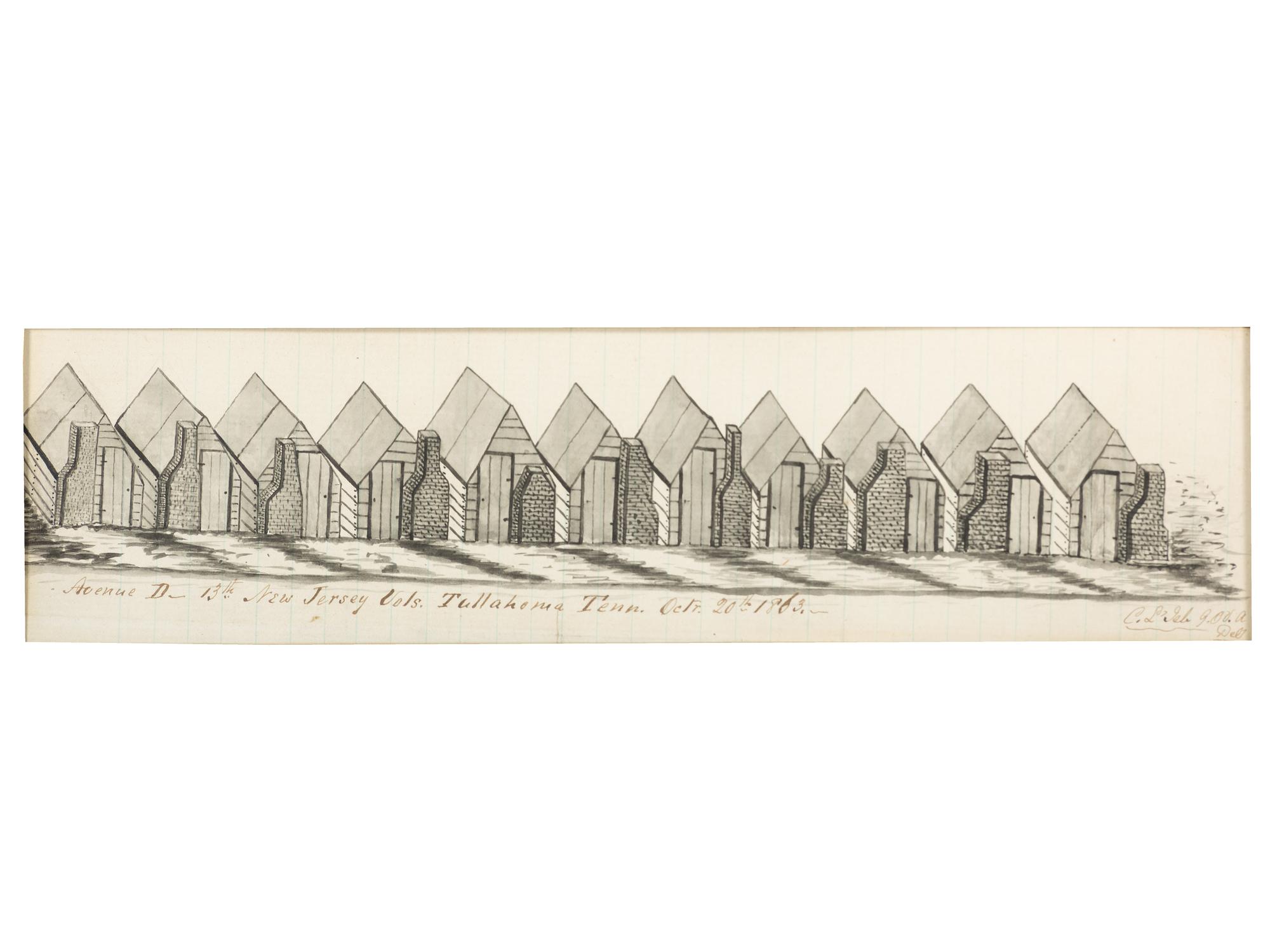[CIVIL WAR]. Avenue D - 13th New Jersey Vols. Tullahoma Tenn. Oct. 20th 1863. Civil War sketch by Corporal Charles Lelsle, 9th Ohio Light Artillery.