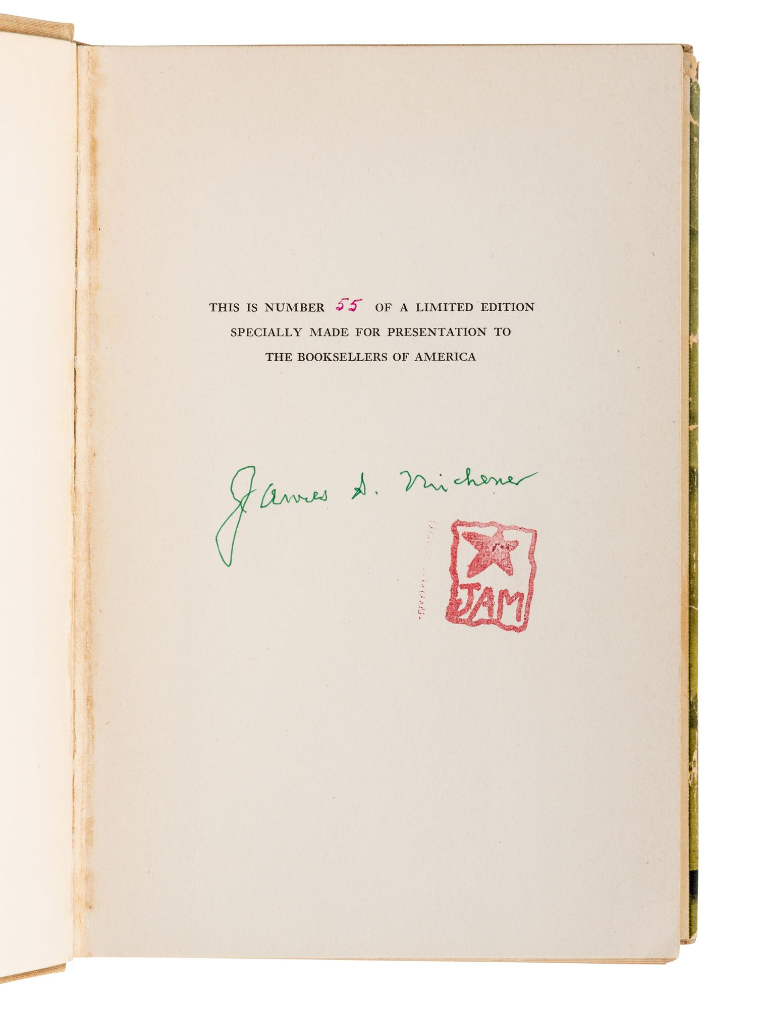 MICHENER, James A. (1907-1997). A group of 7 works by Michener, MOST FIRST EDITION, comprising: