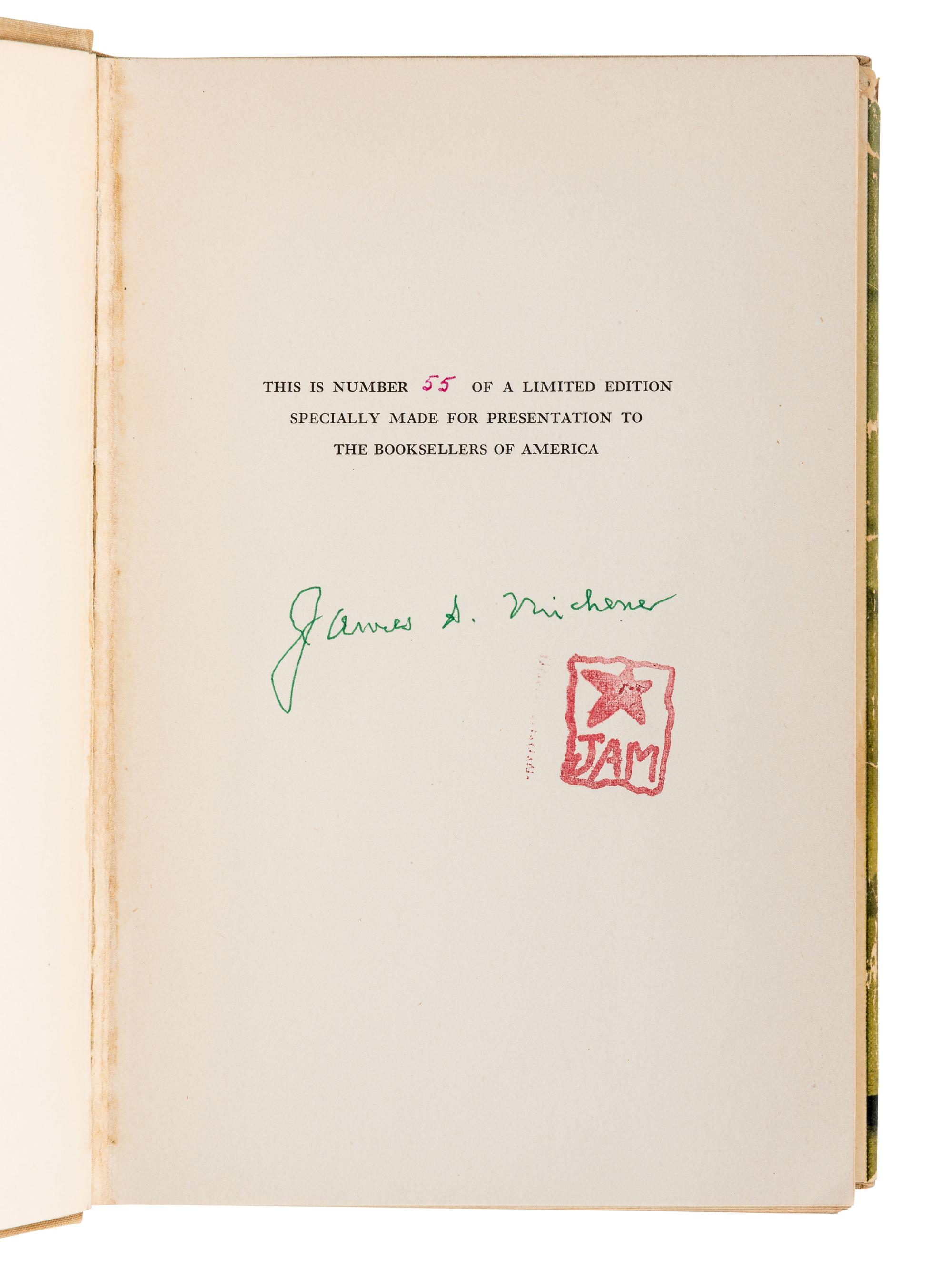 MICHENER, James A. (1907-1997). A group of 7 works by Michener, MOST FIRST EDITION, comprising: