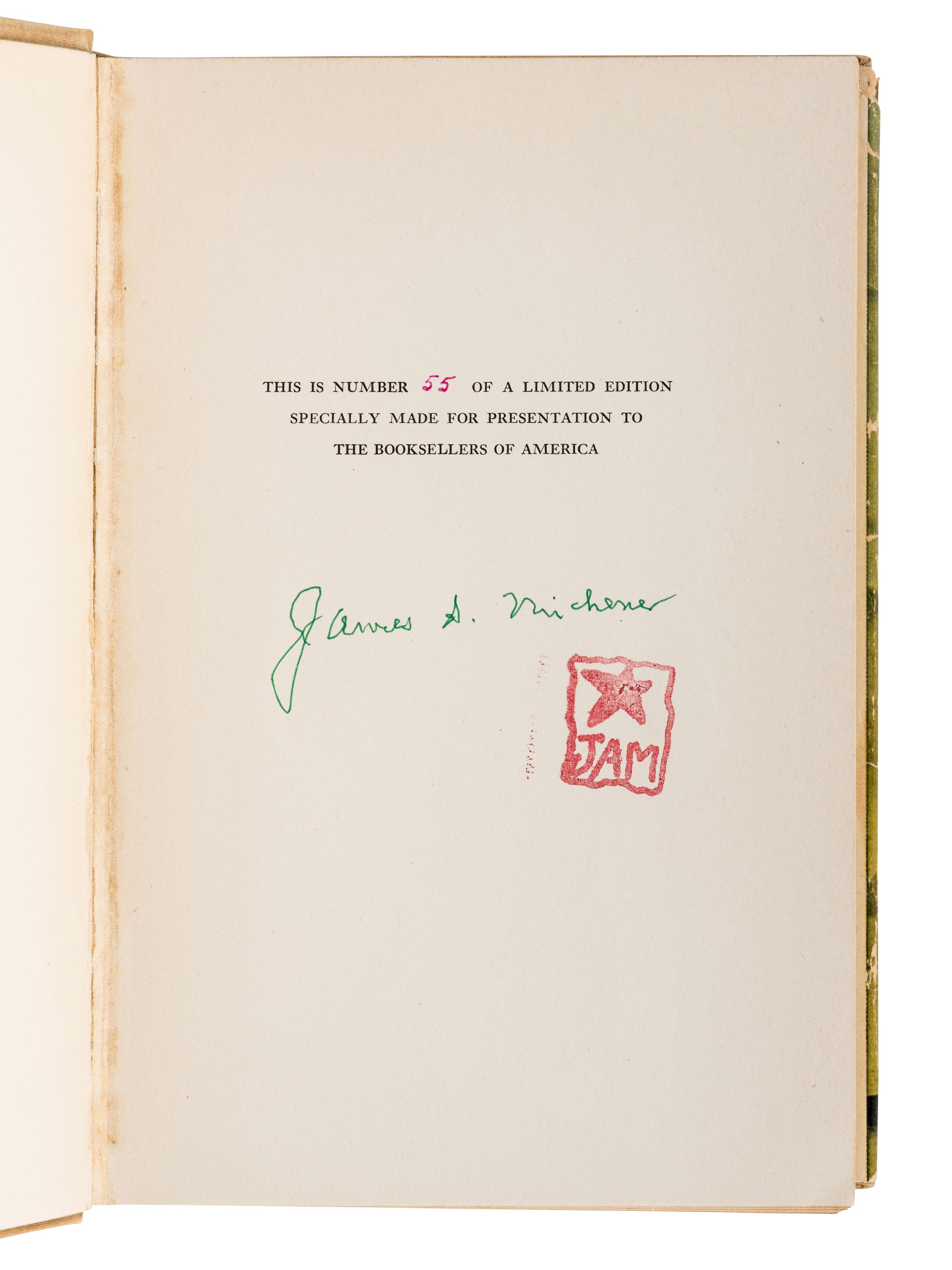 MICHENER, James A. (1907-1997). A group of 7 works by Michener, MOST FIRST EDITION, comprising: