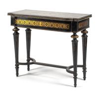 A Napoleon III Boulle Marquetry Flip-Top Table Height 31 x width 35 x depth 17 1/4 inches. — 19TH CENTURY