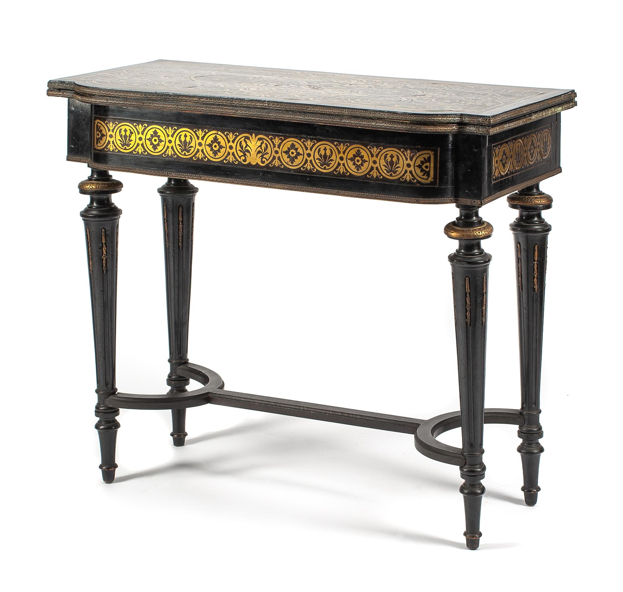 A Napoleon III Boulle Marquetry Flip-Top Table Height 31 x width 35 x depth 17 1/4 inches. — 19TH CENTURY