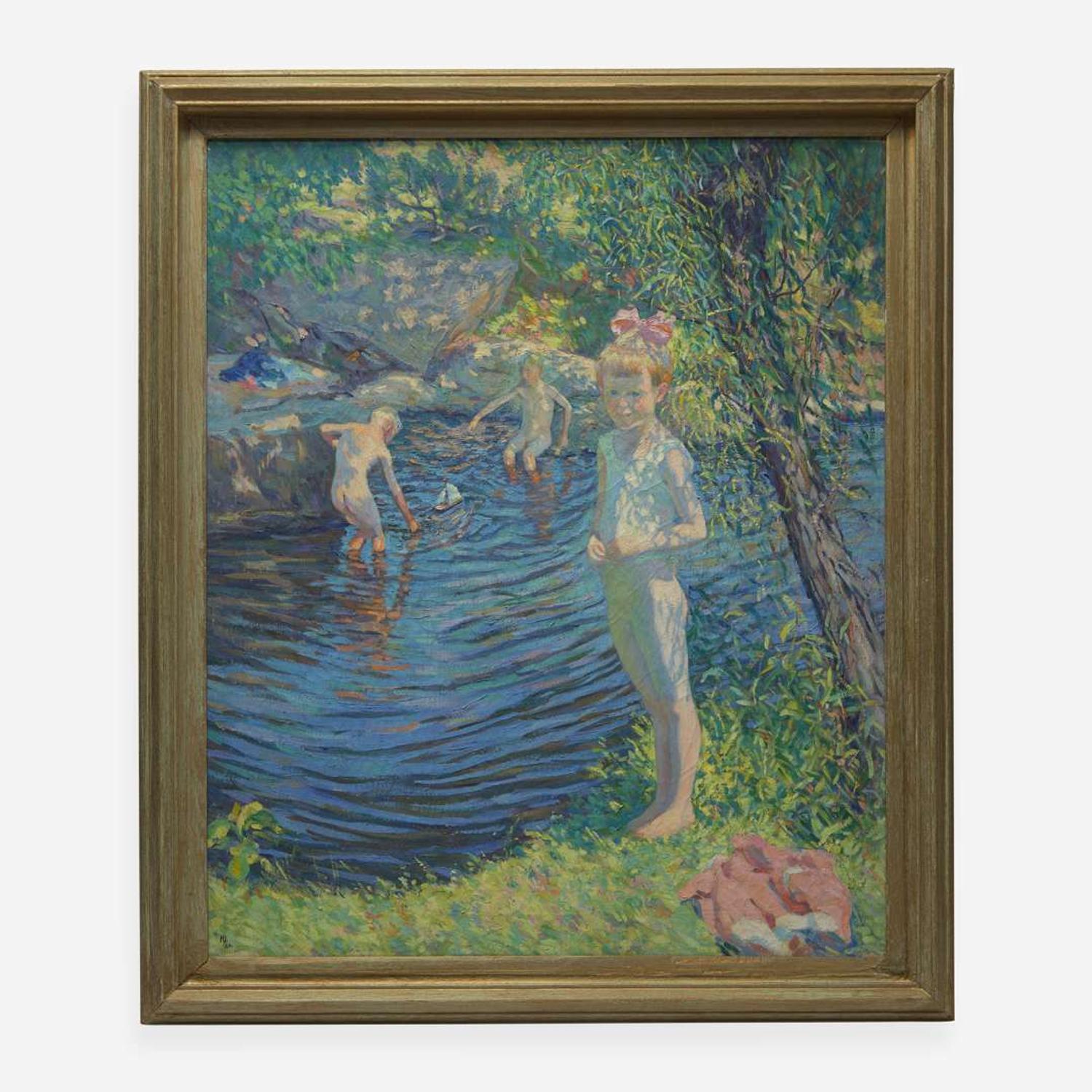 Roy Cleveland Nuse (American, 1885–1975) Three Children by the Pond