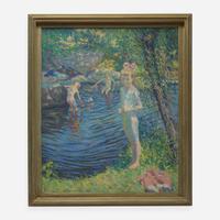 Roy Cleveland Nuse (American, 1885–1975) Three Children by the Pond