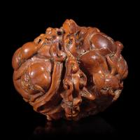 A Chinese Carved Luohan Walnut, 19th/Early 20th Century — 晚清/民國 羅漢圖文玩核桃