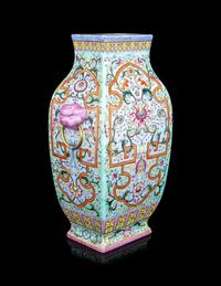 A Chinese Famille Rose Porcelain Square Vase