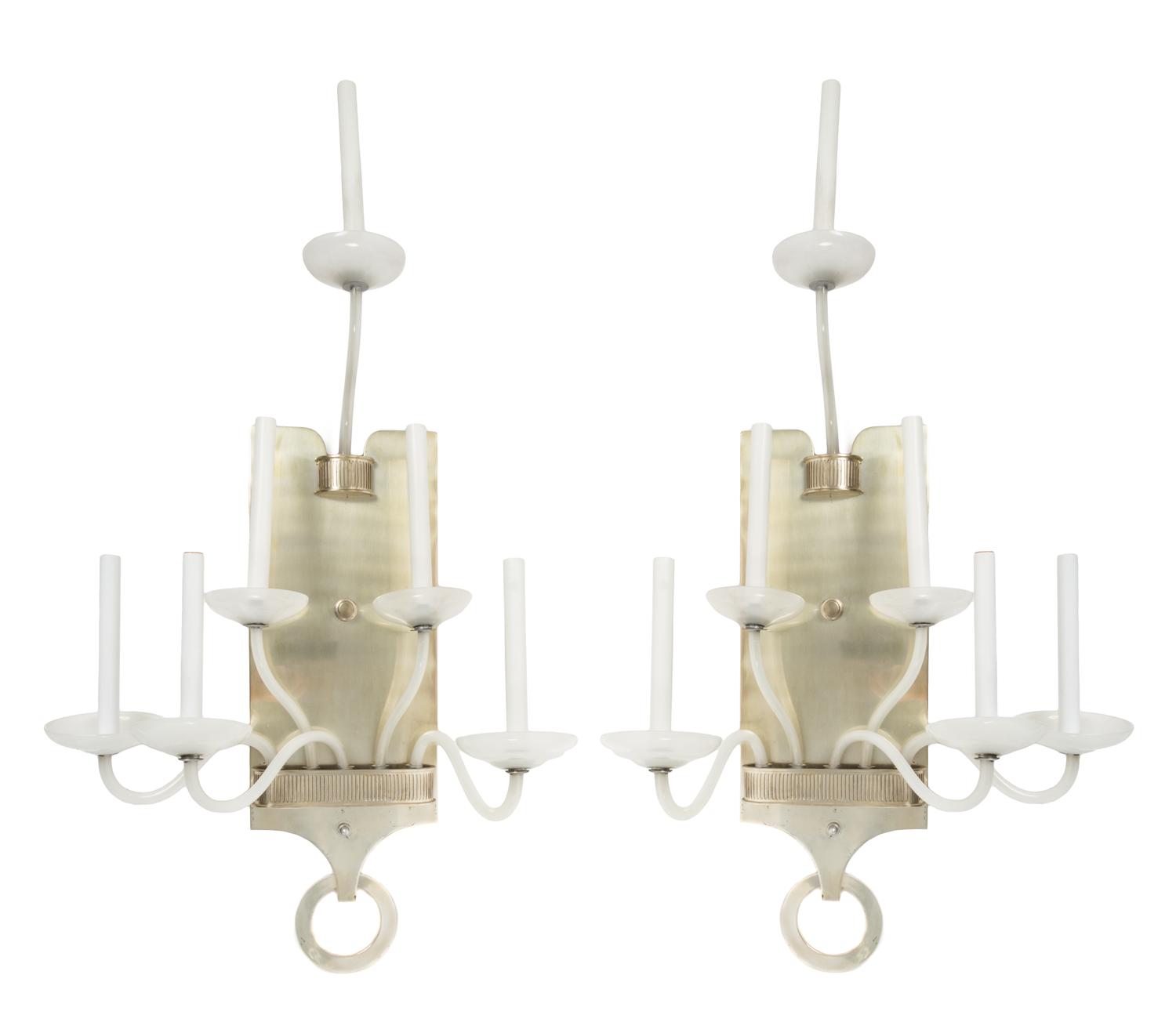 Italy, MURANO, c.1980, a pair of glass and metal six-light sconces