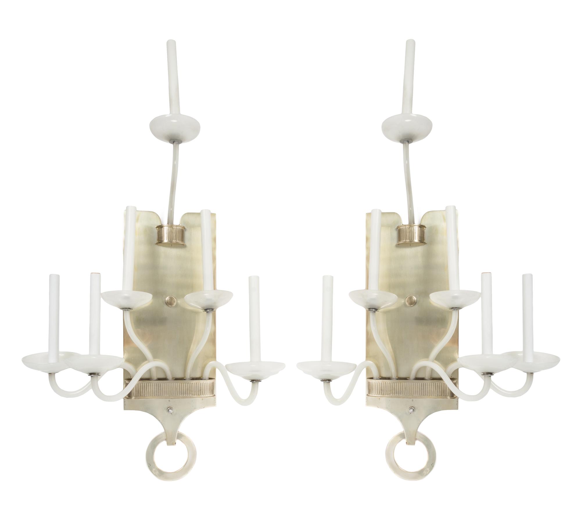 Italy, MURANO, c.1980, a pair of glass and metal six-light sconces