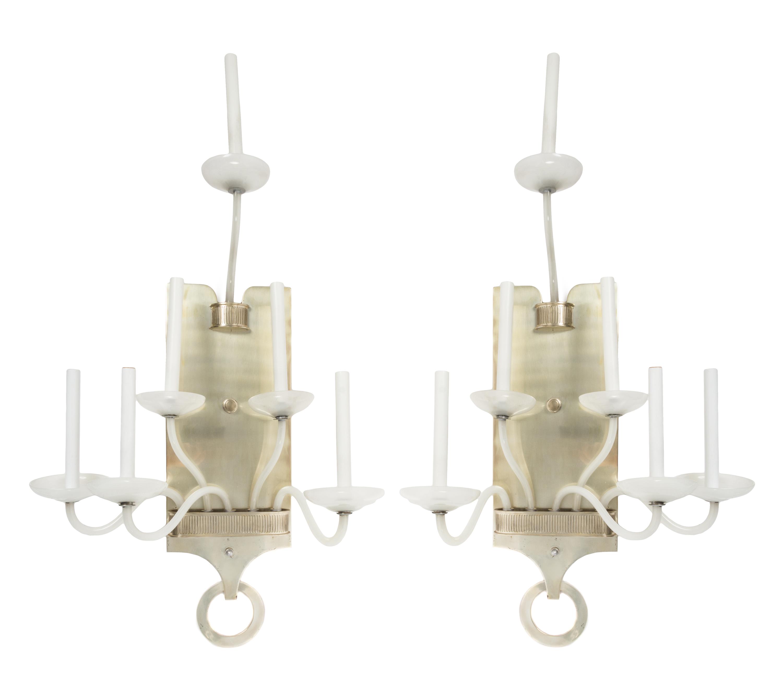 Italy, MURANO, c.1980, a pair of glass and metal six-light sconces