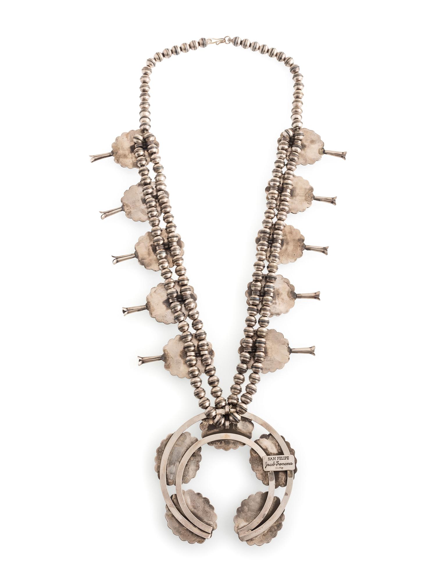 Sterling Silver and Turquoise Squash Blossom Necklace