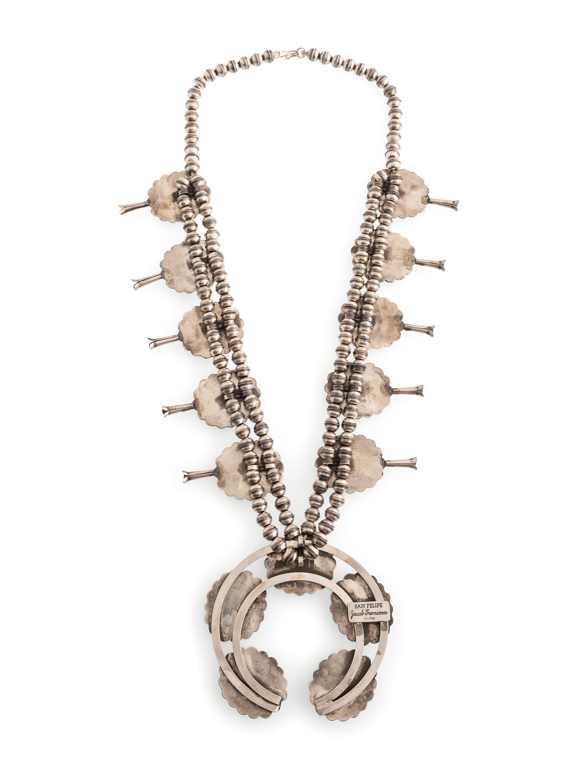 Sterling Silver and Turquoise Squash Blossom Necklace