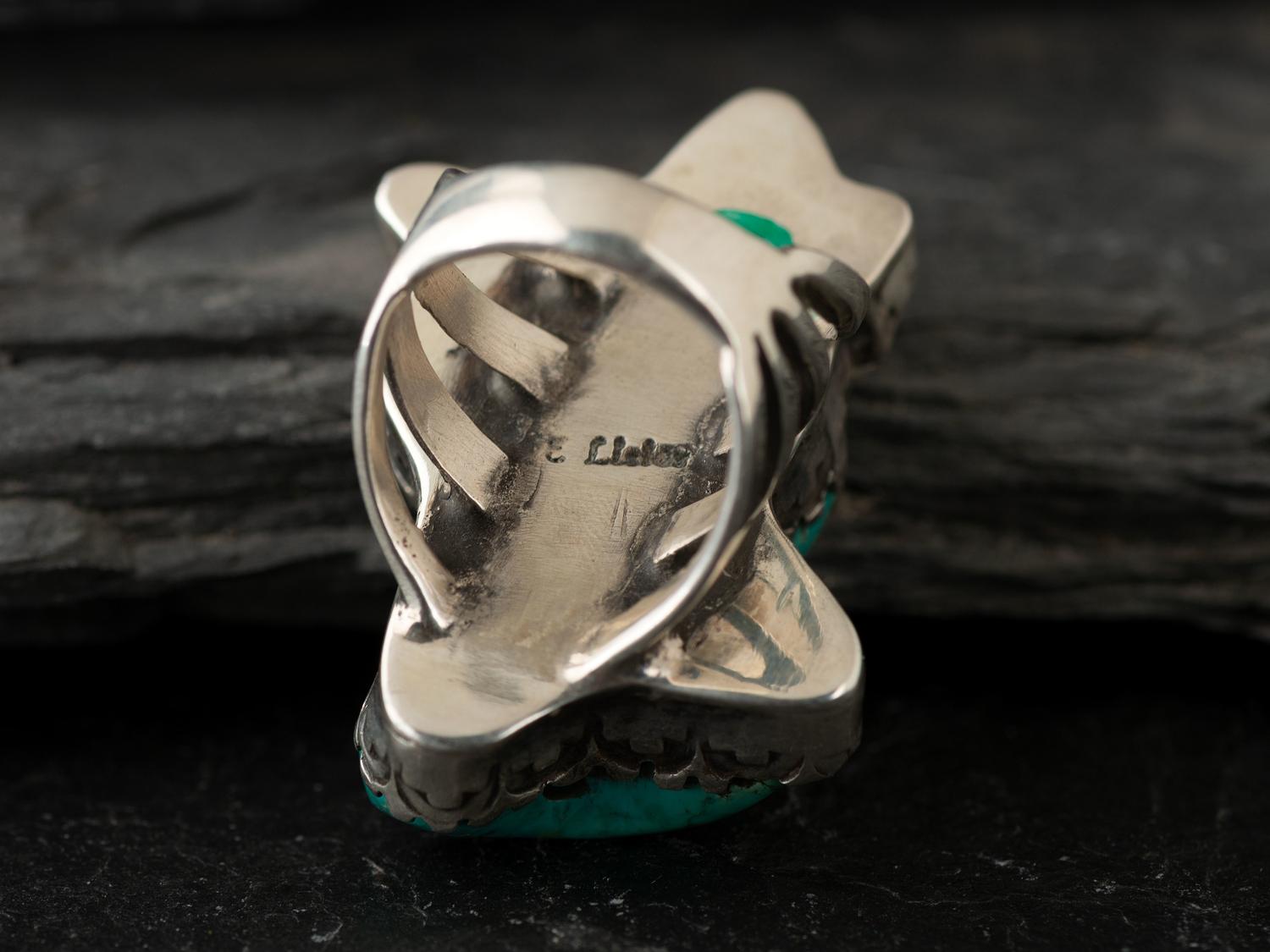 Large Silver and Carved Turquoise Ring