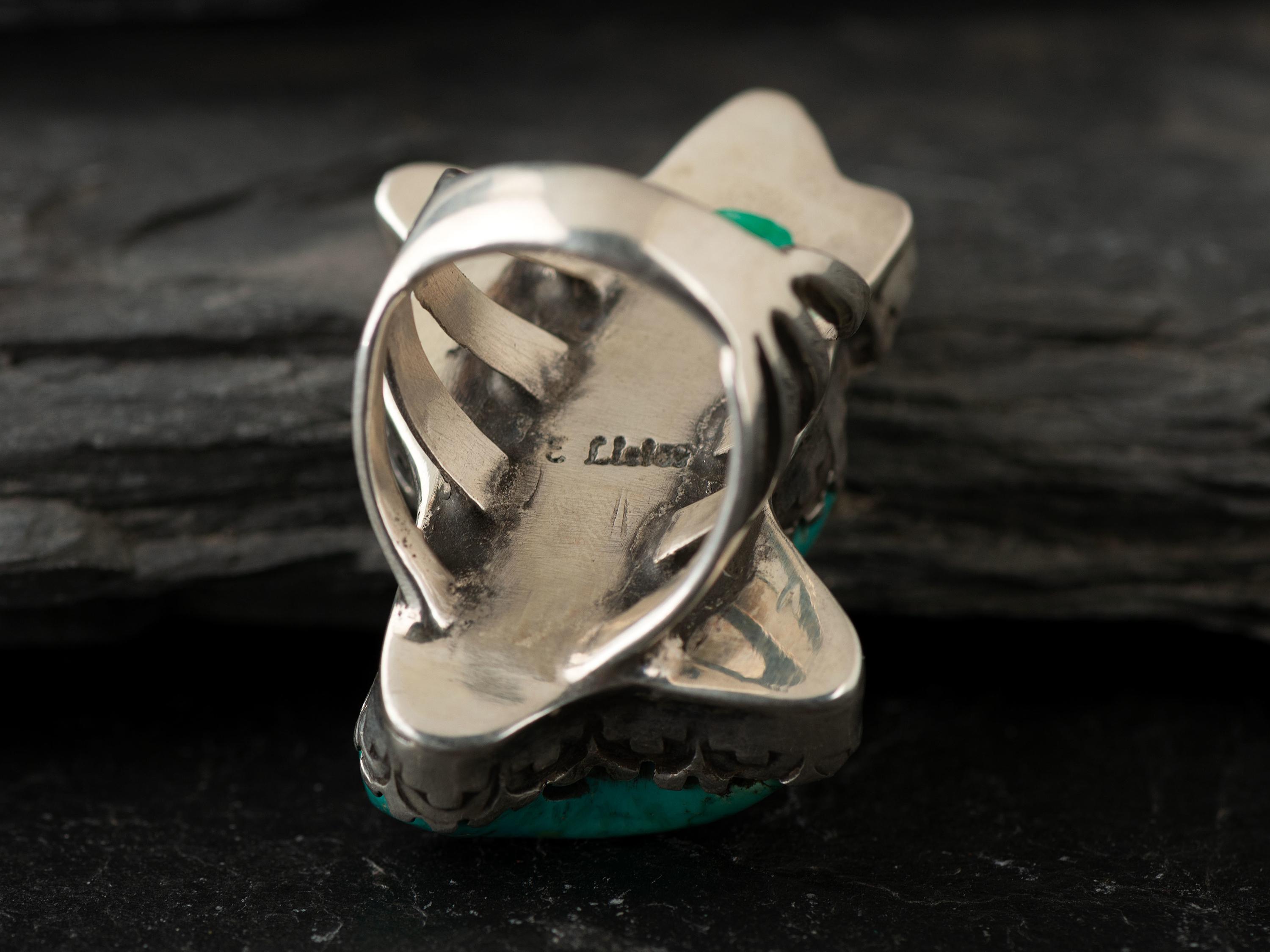 Large Silver and Carved Turquoise Ring