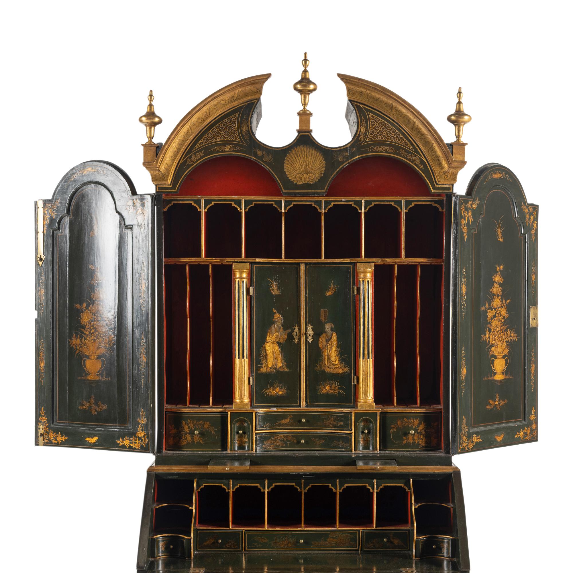A George I Green Japanned Bureau Cabinet