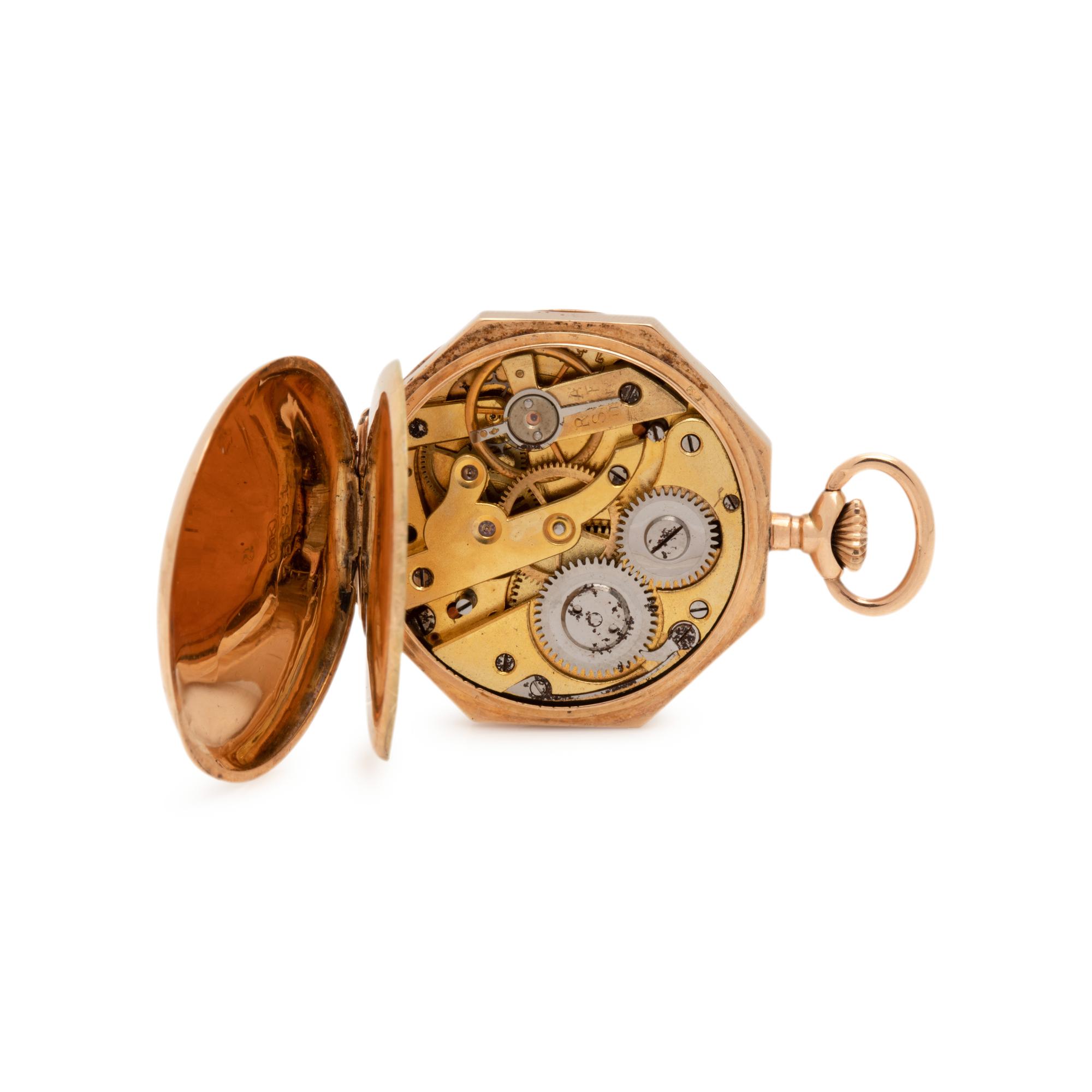 14K YELLOW GOLD AND DIAMOND HUNTER CASE POCKET WATCH