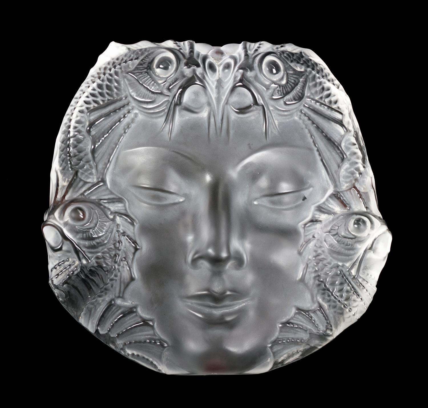 A French Molded and Frosted Glass Plaque, Height 12 1/4 inches.