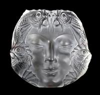 A French Molded and Frosted Glass Plaque, Height 12 1/4 inches.