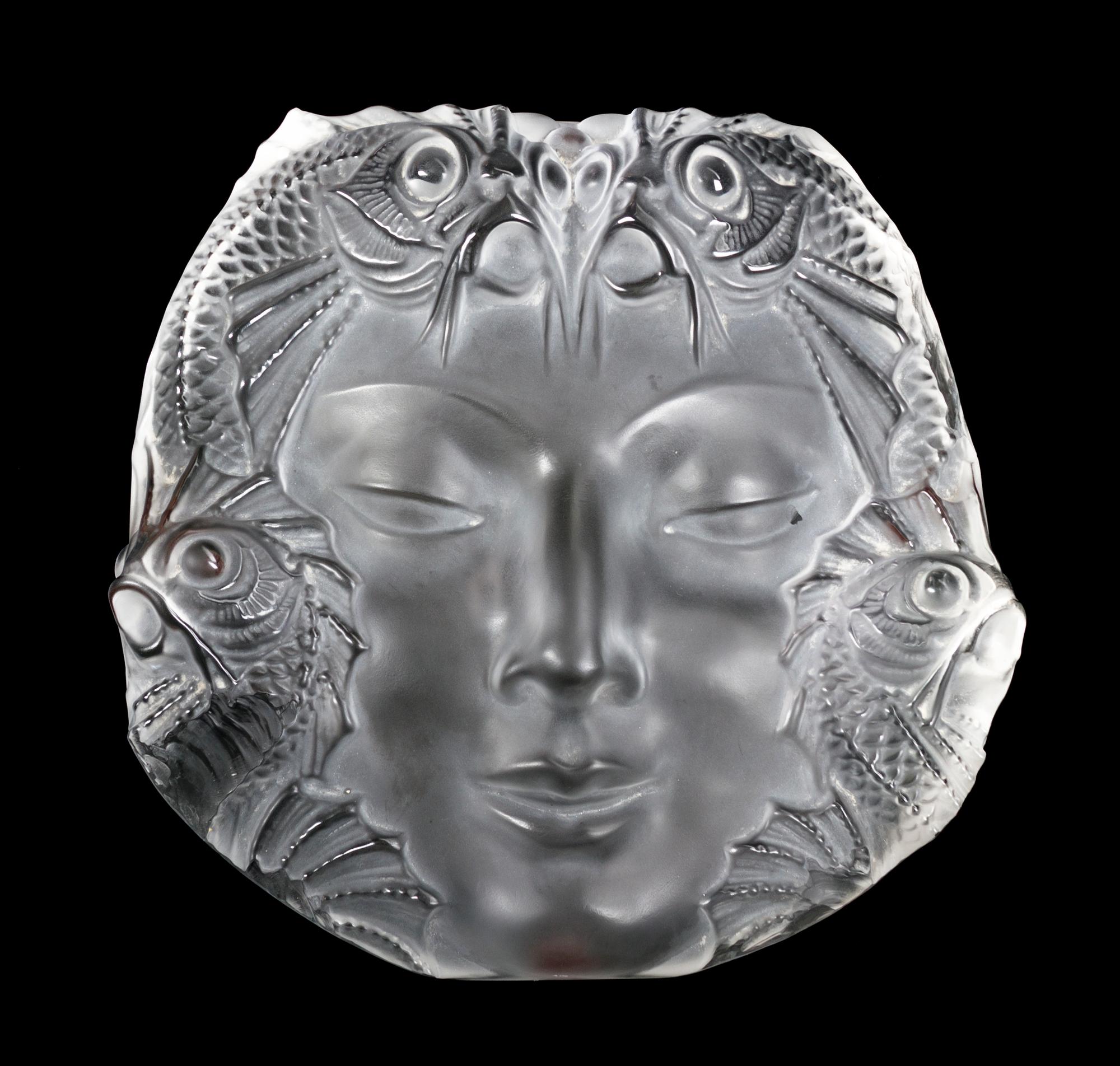 A French Molded and Frosted Glass Plaque, Height 12 1/4 inches.
