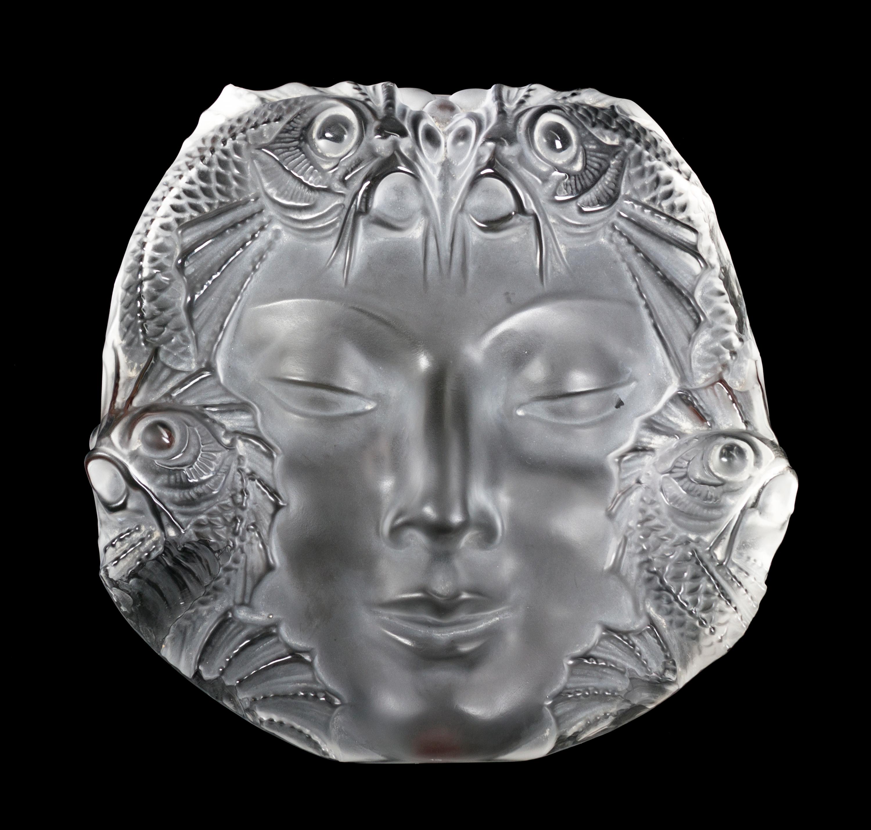 A French Molded and Frosted Glass Plaque, Height 12 1/4 inches.