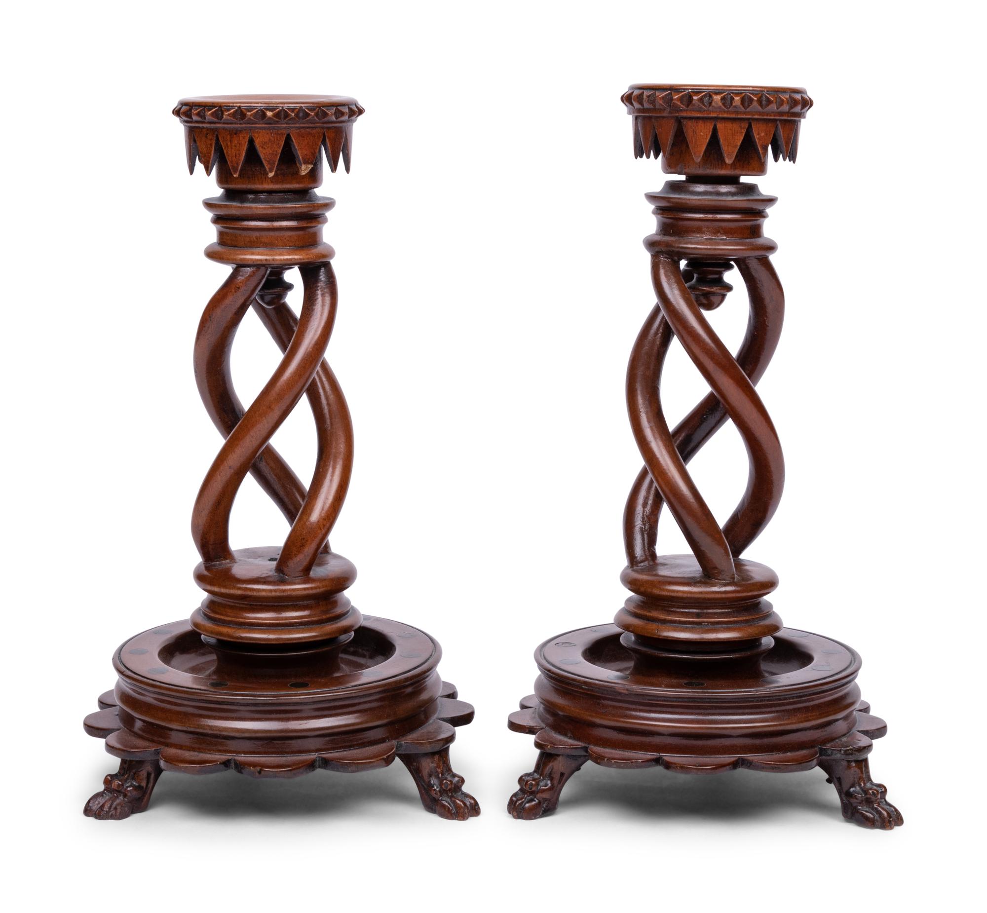 A Pair of Victorian Carved Walnut Candlesticks