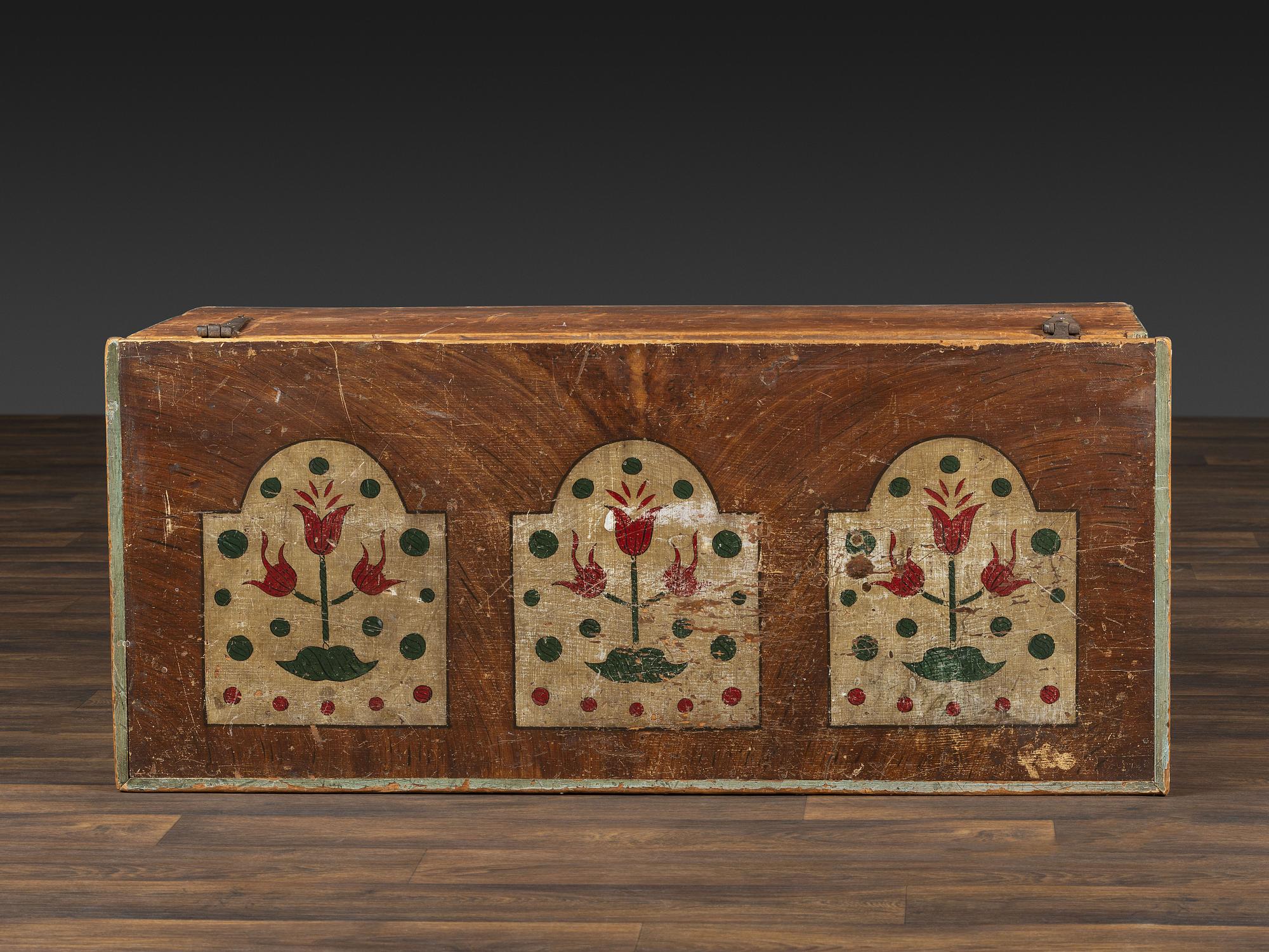 A Country Grain and Floral Painted Pine Painted Blanket Chest
