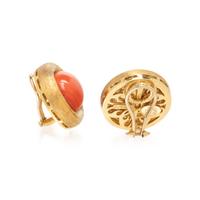 HENRY DUNAY, YELLOW GOLD AND CORAL EARRINGS