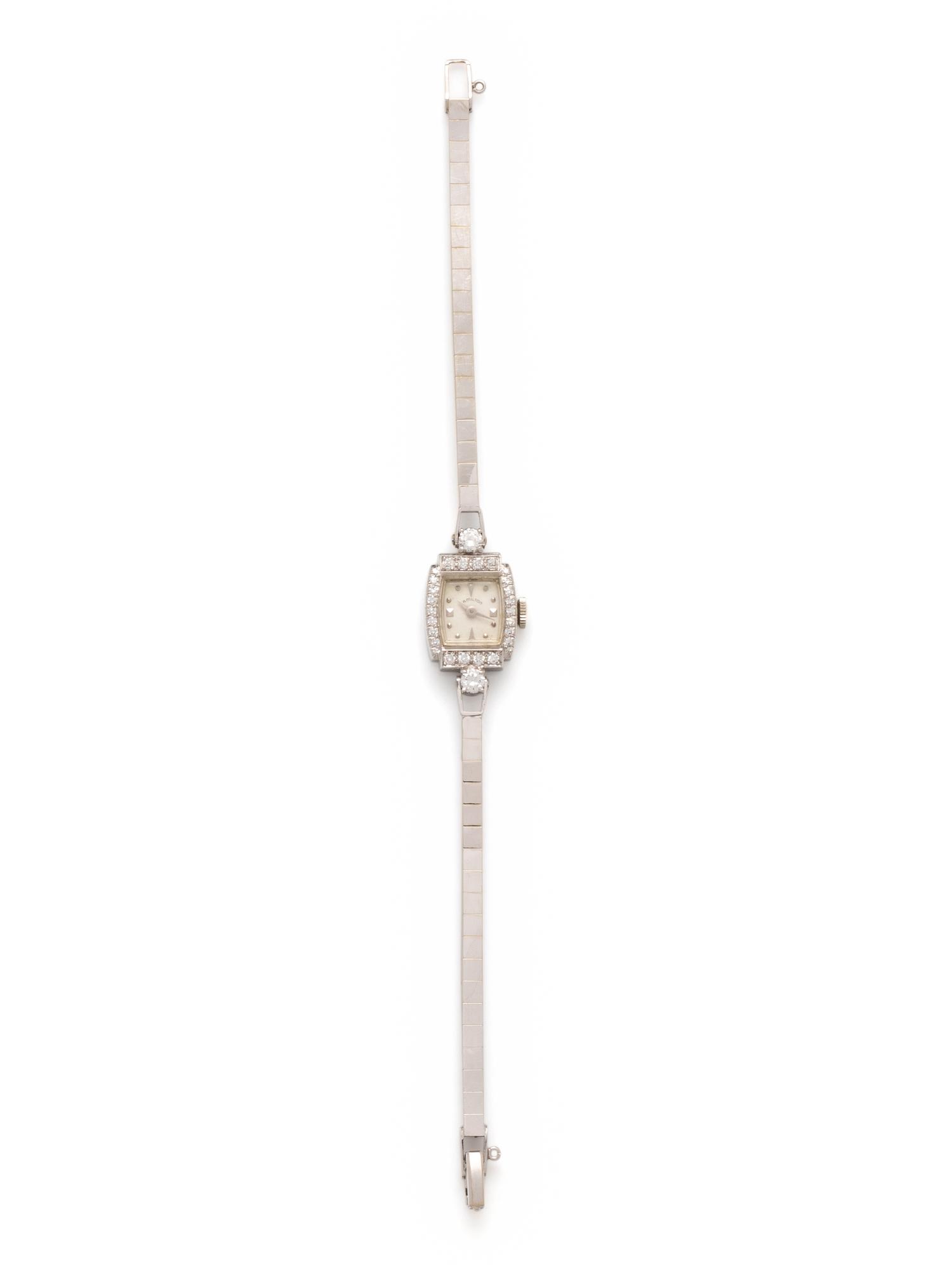 HAMILTON, PLATINUM AND DIAMOND WATCH