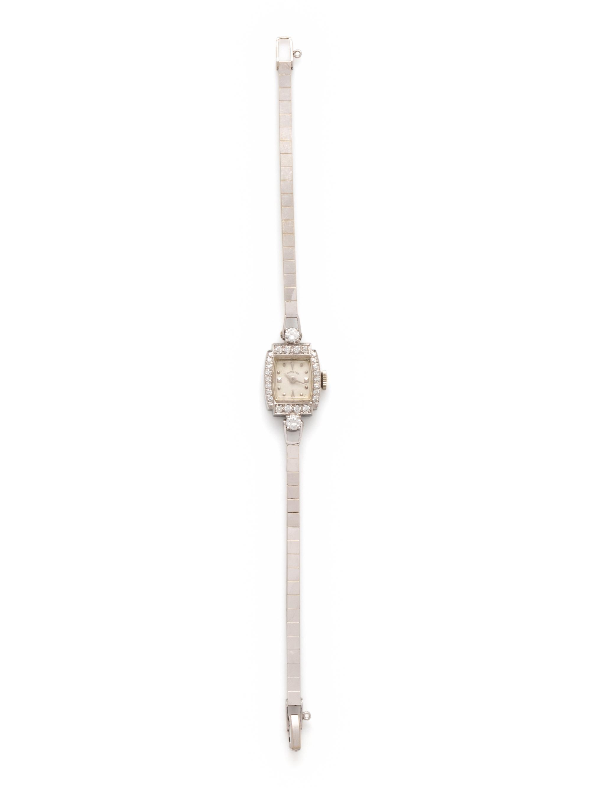 HAMILTON, PLATINUM AND DIAMOND WATCH