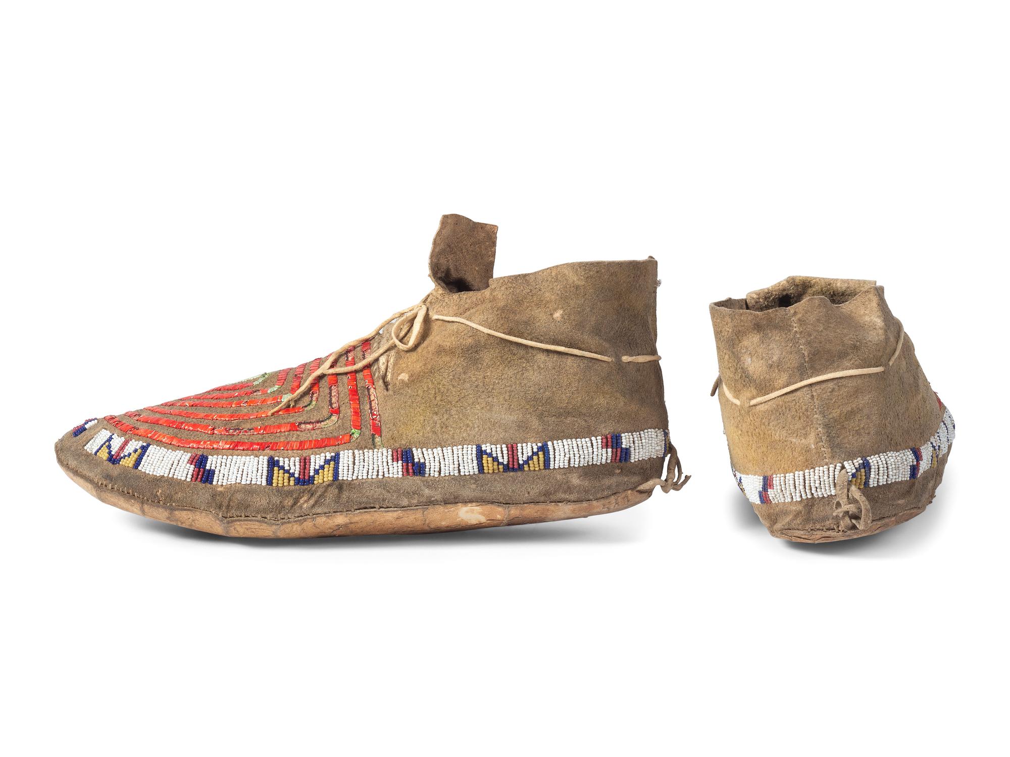 Sioux Quilled and Beaded Hide Moccasins