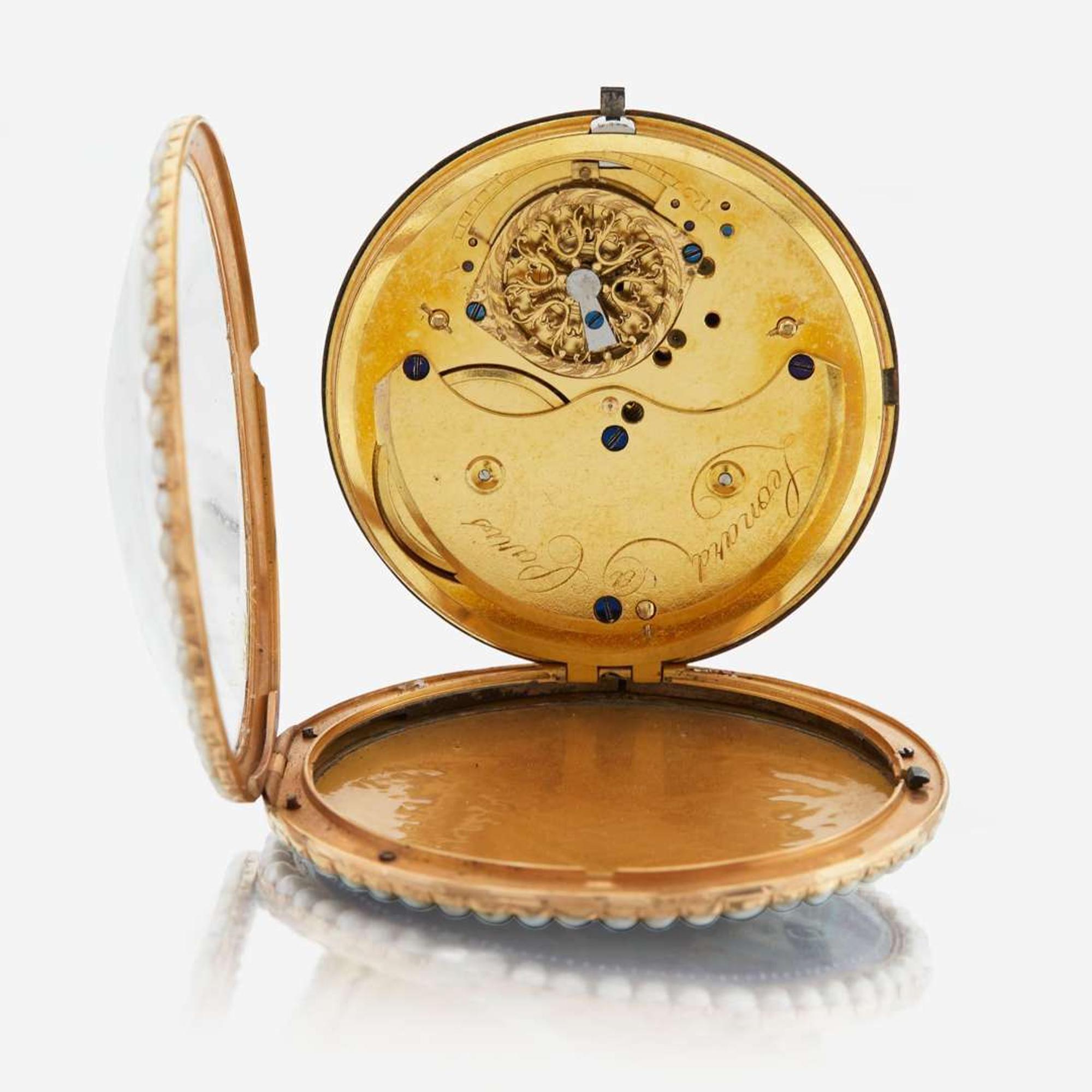 A gold openface enamel pocket watch, Leonard, Paris