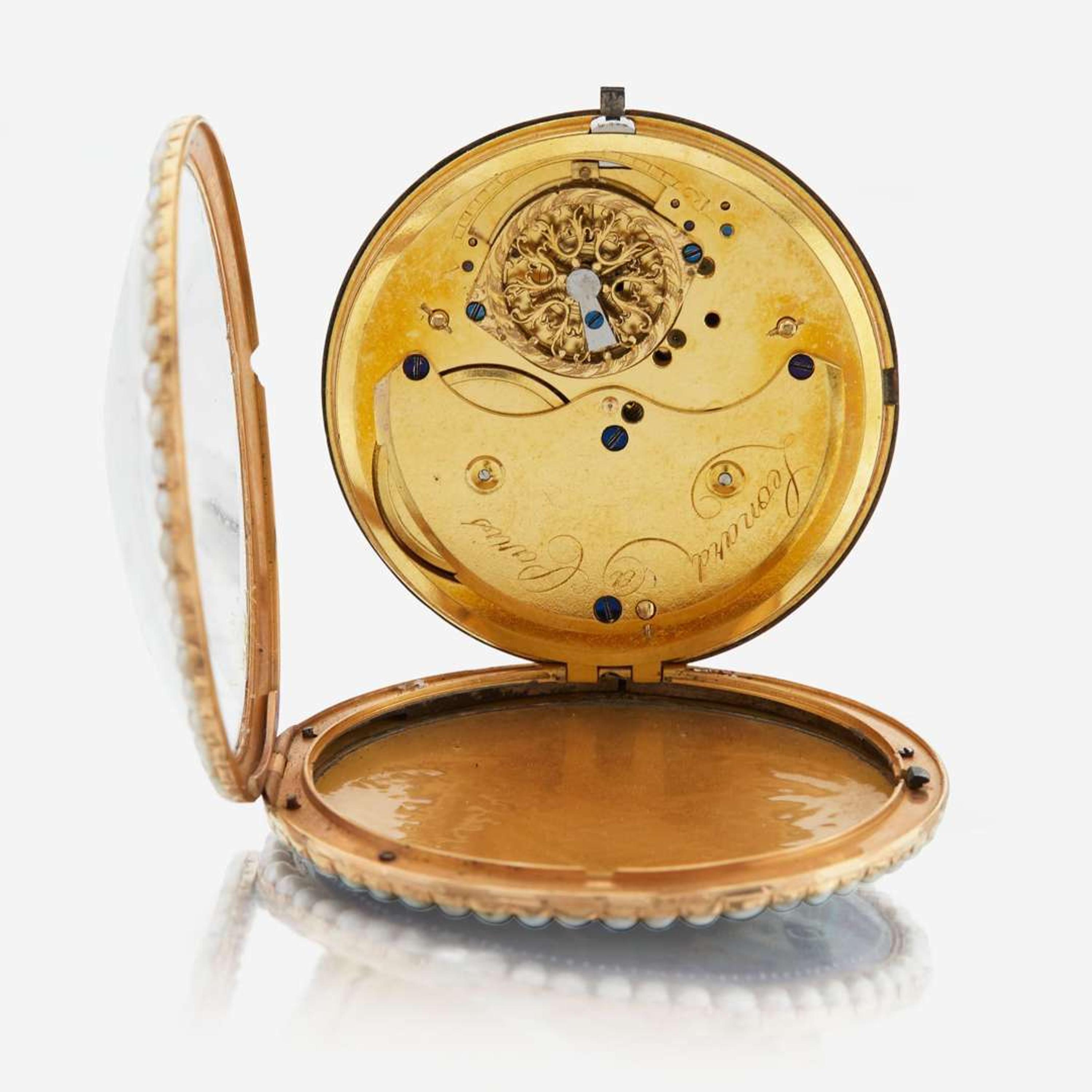 A gold openface enamel pocket watch, Leonard, Paris