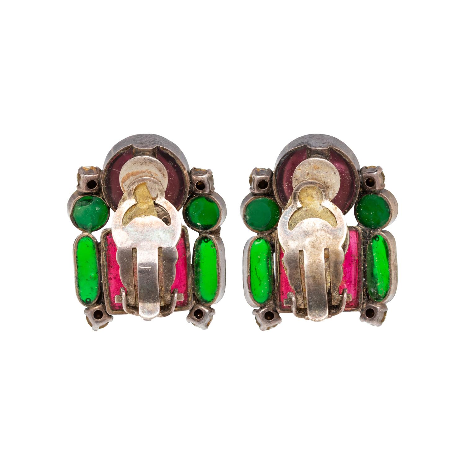 Chanel, Gripoix Pâte de Verre & Strass Ear Clips