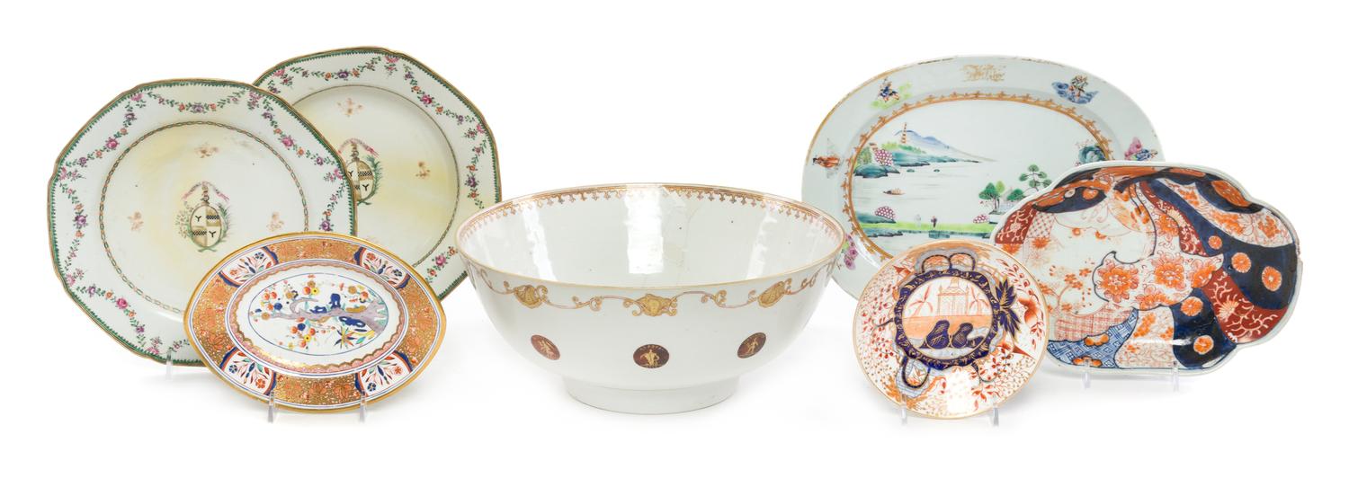A Group of Chinese and Japanese Export Porcelain Articles Diameter of punch bowl 11 3/8 inches. — 19TH/20TH CENTURY