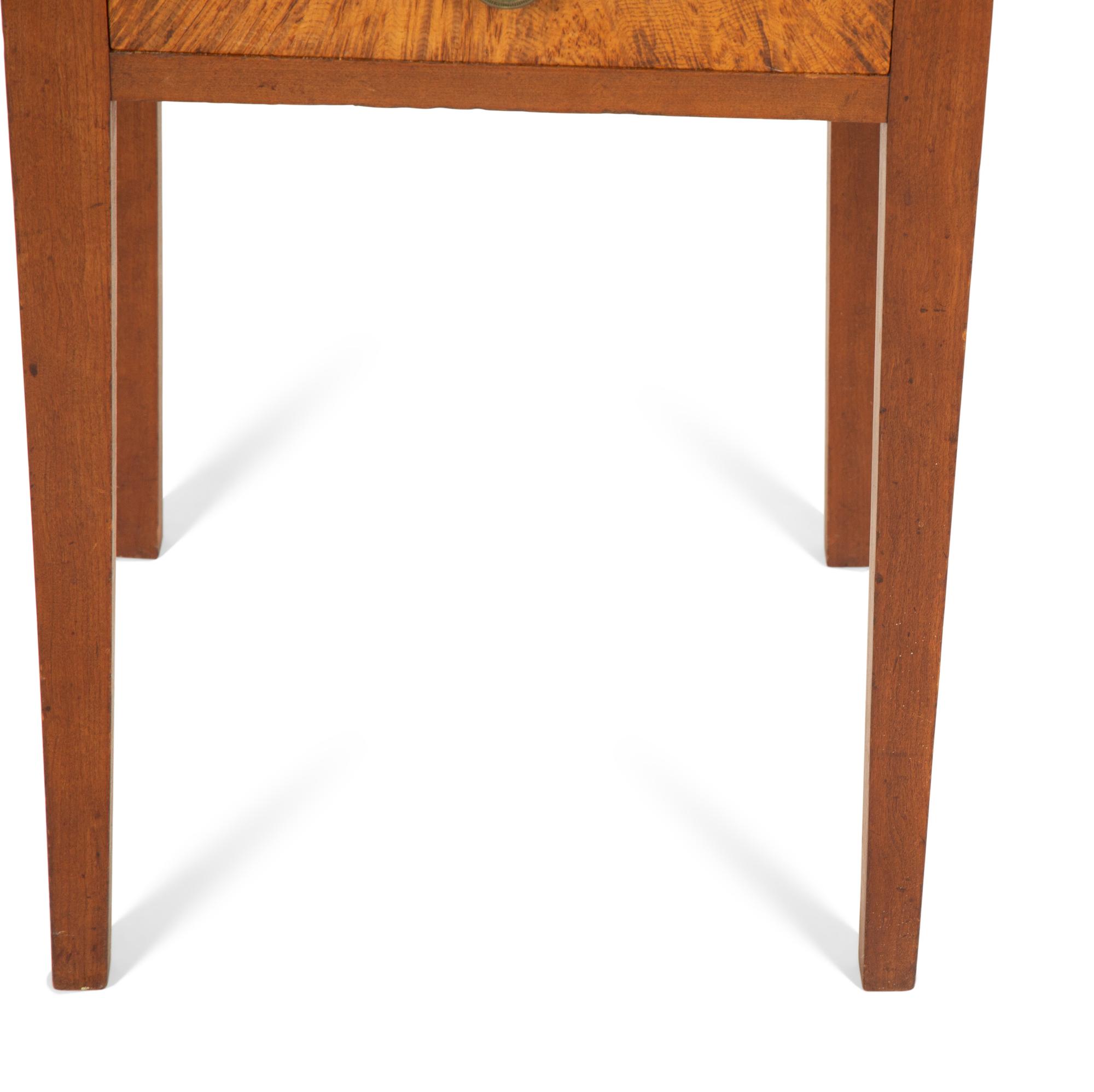 A Federal Mahogany Two Drawer Stand with Burled Drawer Fronts