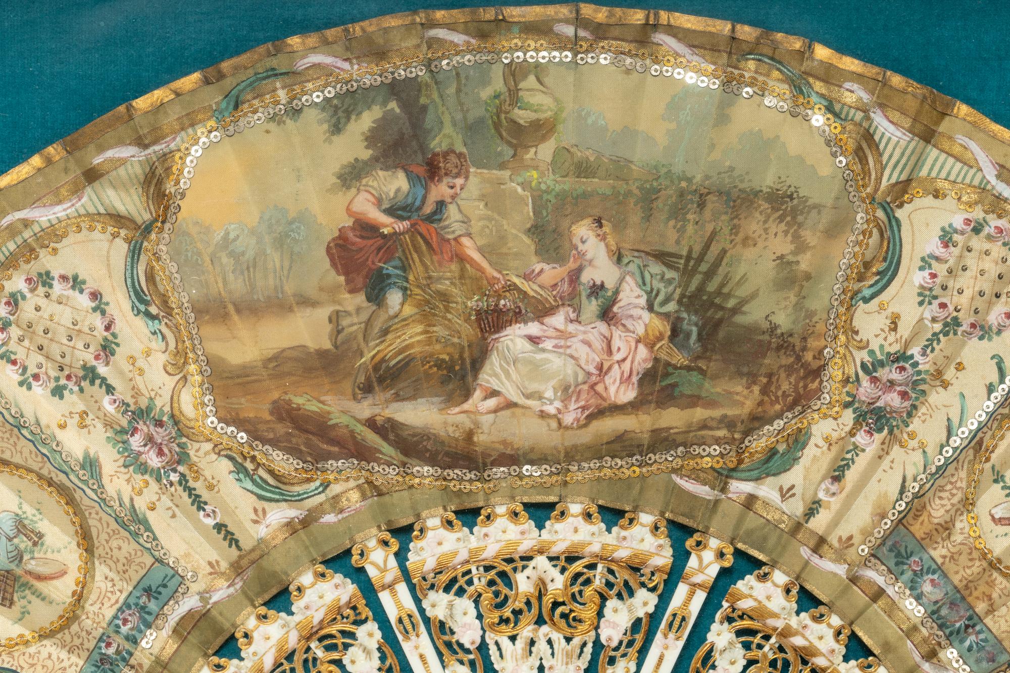 A Continental Painted and Gilt-Decorated Fan