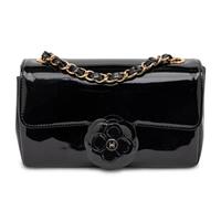 Chanel, Small Camellia Flap Bag in Black Patent Leather