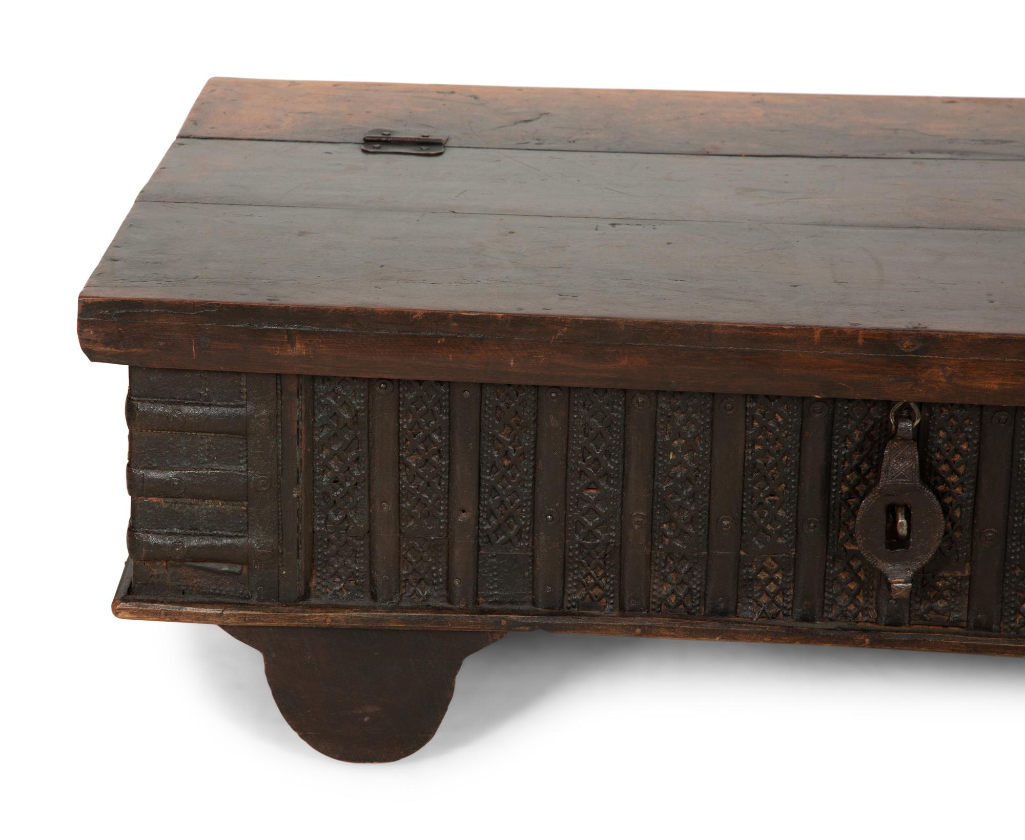 An Indian Iron Mounted Hinged Top Low Table