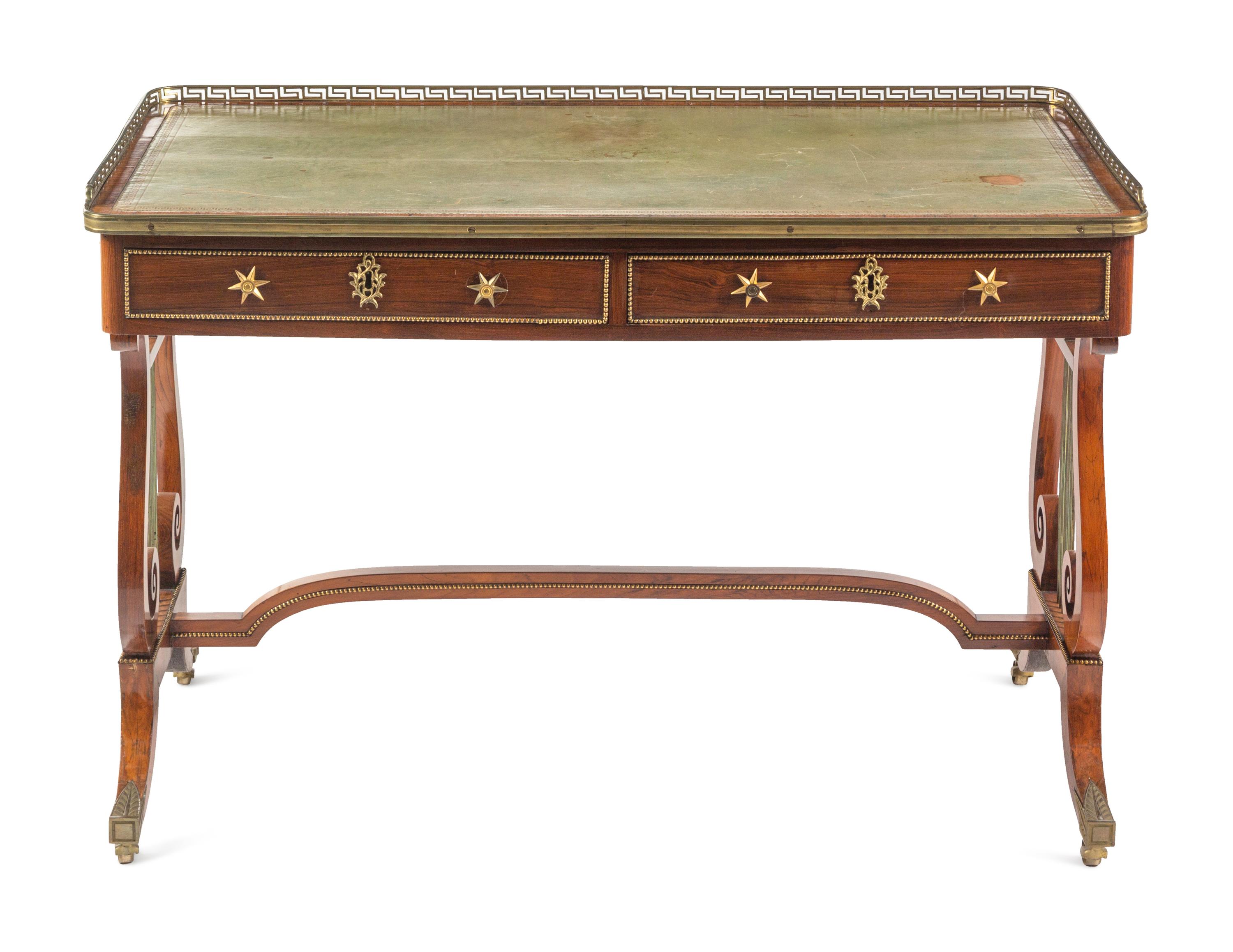 A Regency Brass Mounted Rosewood and Rosewood Grained Writing Table