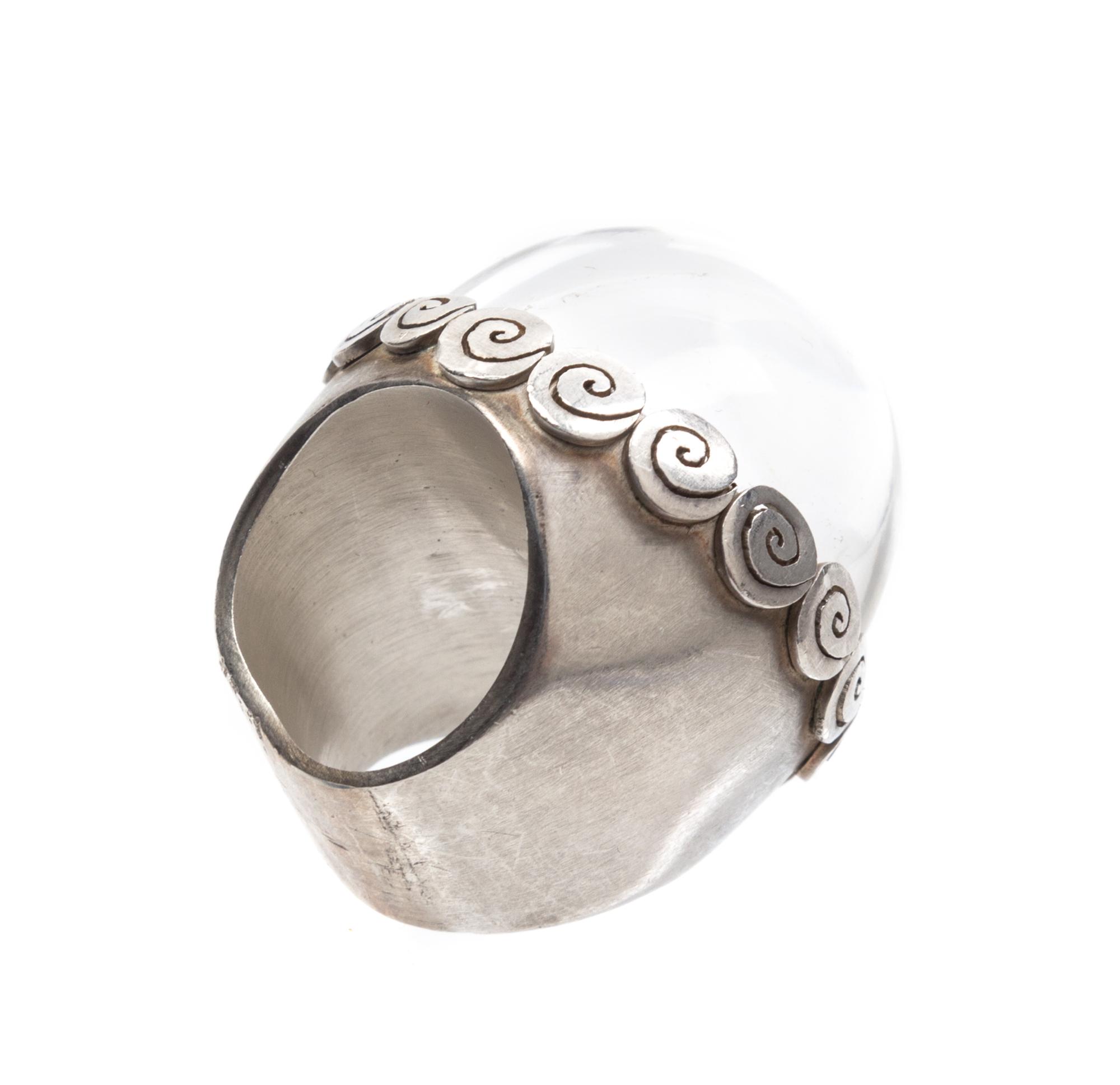 A Sterling Silver and Glass Cocktail Ring,
