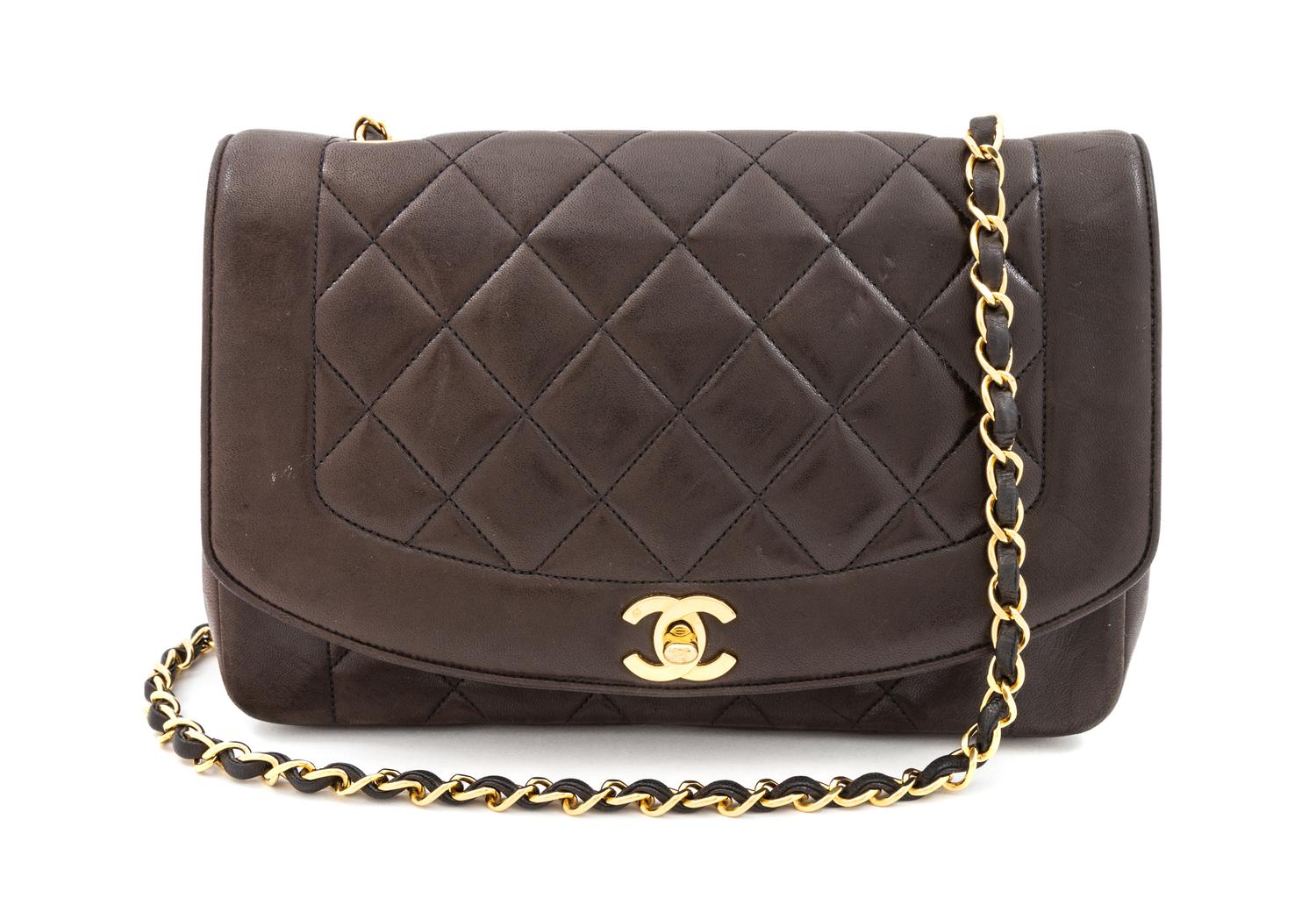 A Chanel Brown Leather Quilted Flap Handbag, 11" x 6.5" x 3"; Strap drop: 18".